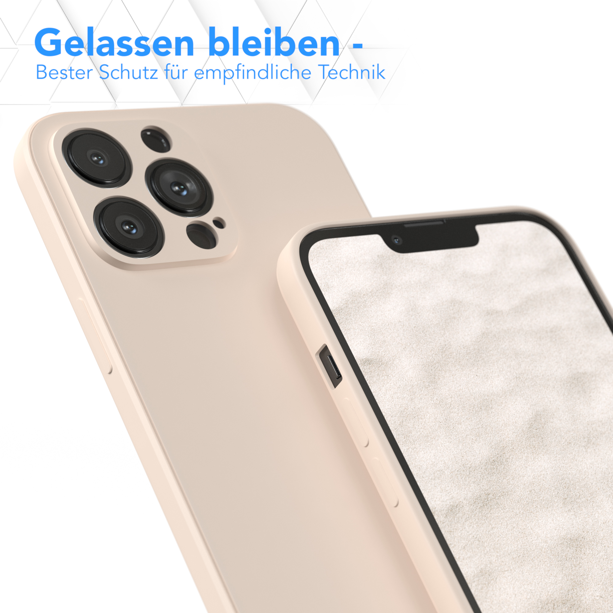 Eine Handyhülle mit Telefon, beige, zeigt ein schützendes Design.