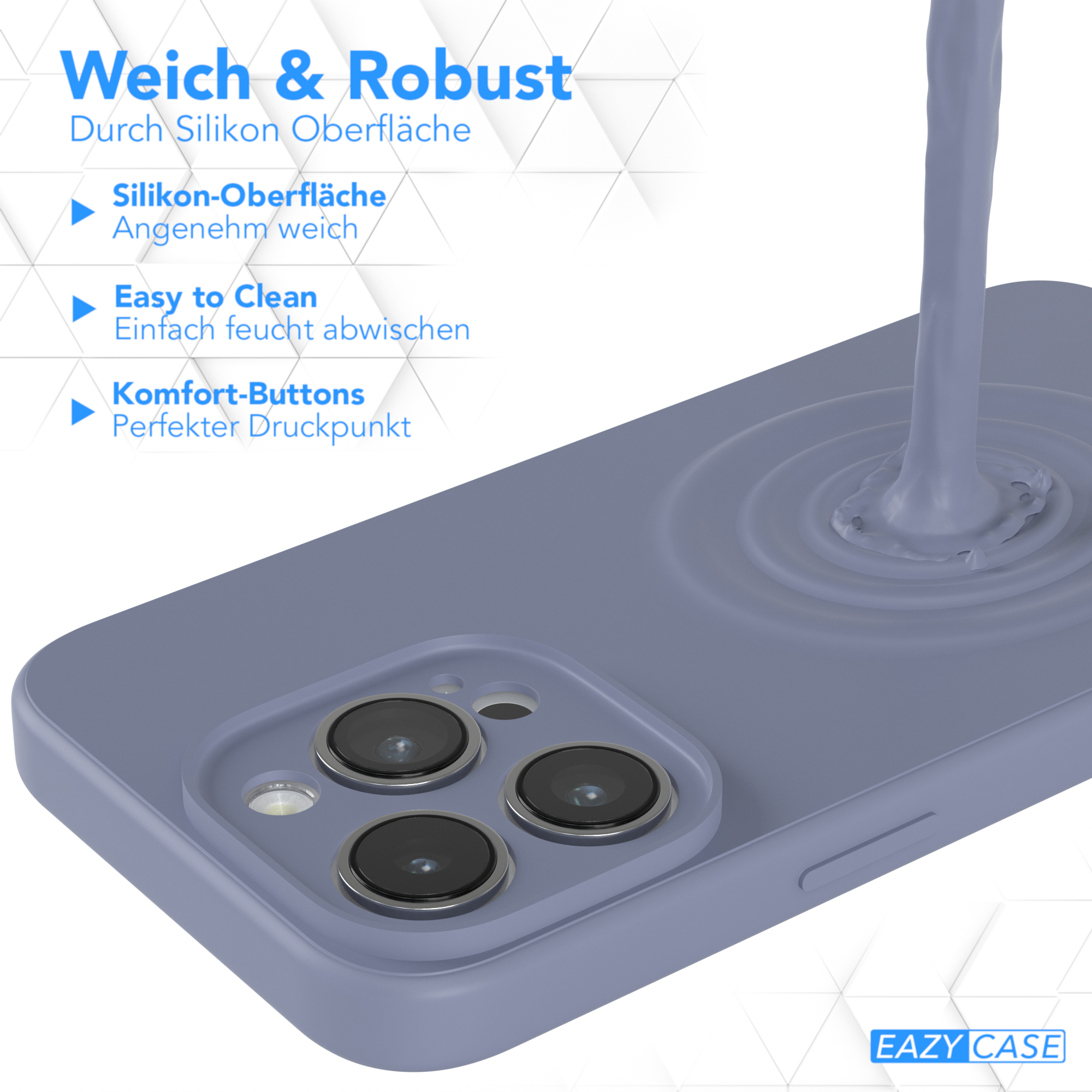 Nahaufnahme einer Handyhülle mit blauem Telefon, zeigt Rückseite mit Kameras.