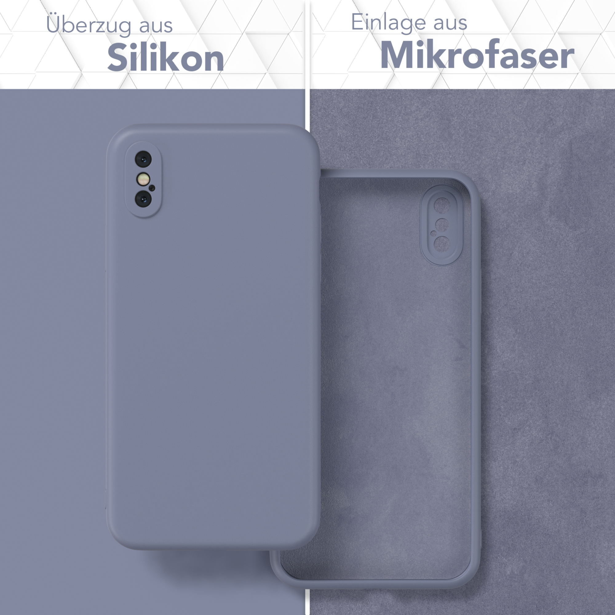 Blaue Handyhülle mit Silikon außen und Mikrofaser innen.