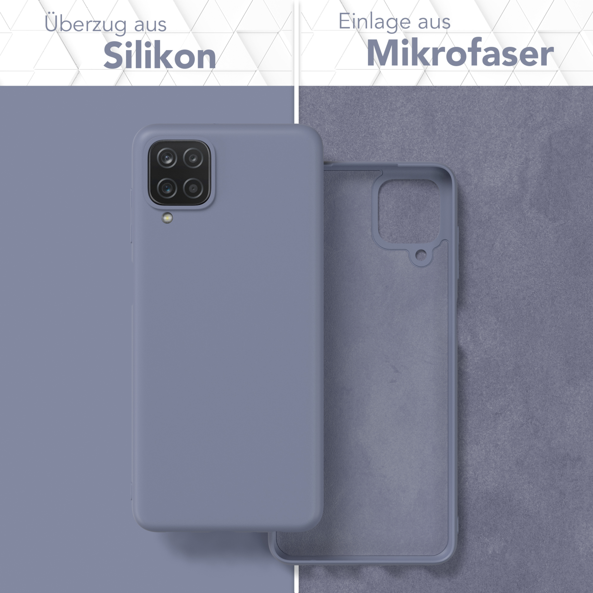 Zwei Handyhüllen, eine mit Silikon außen, die andere mit Mikrofaser innen.
