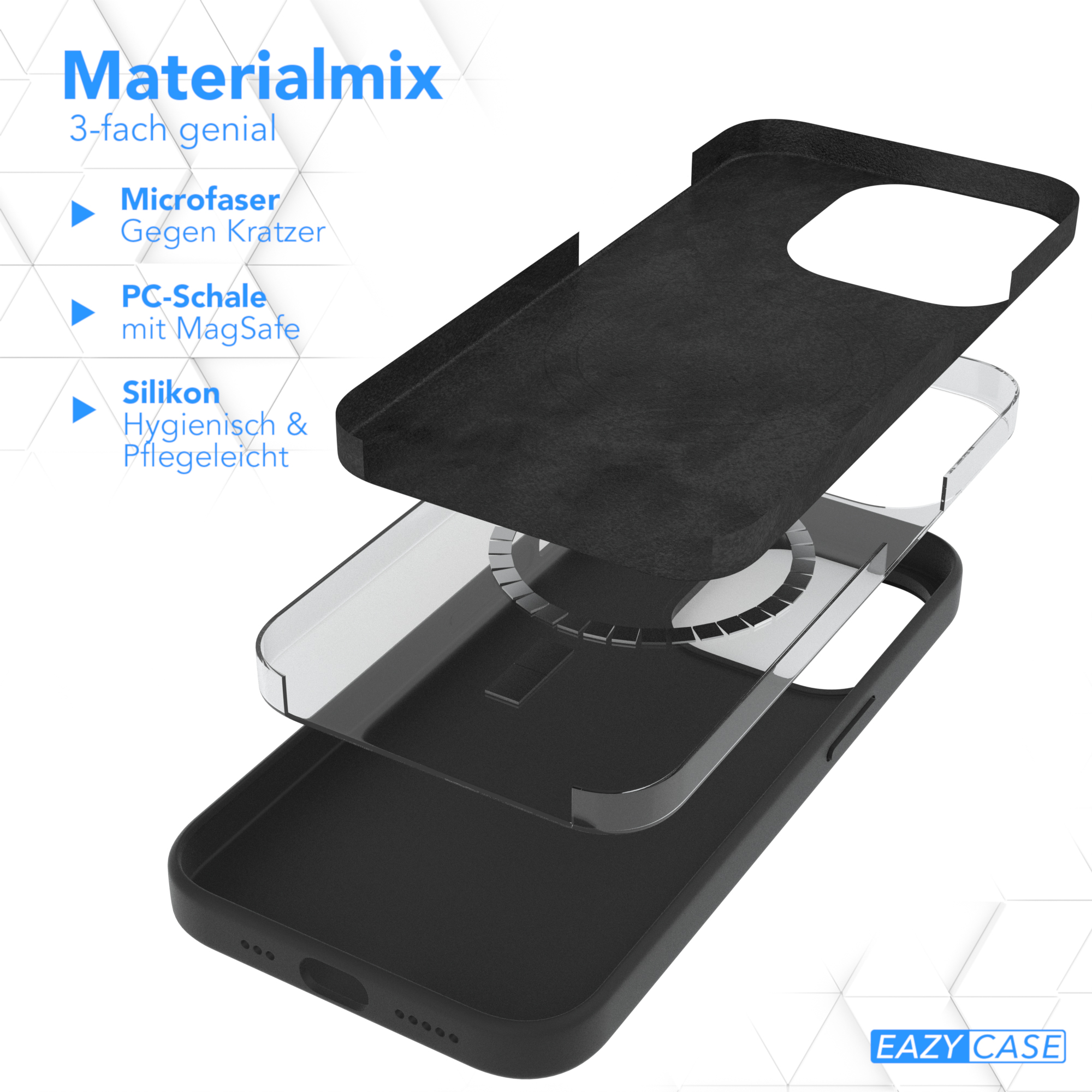 EAZY CASE Premium Silikon Handycase Backcover, iPhone MagSafe, Apple, 14 mit Pro, Schwarz