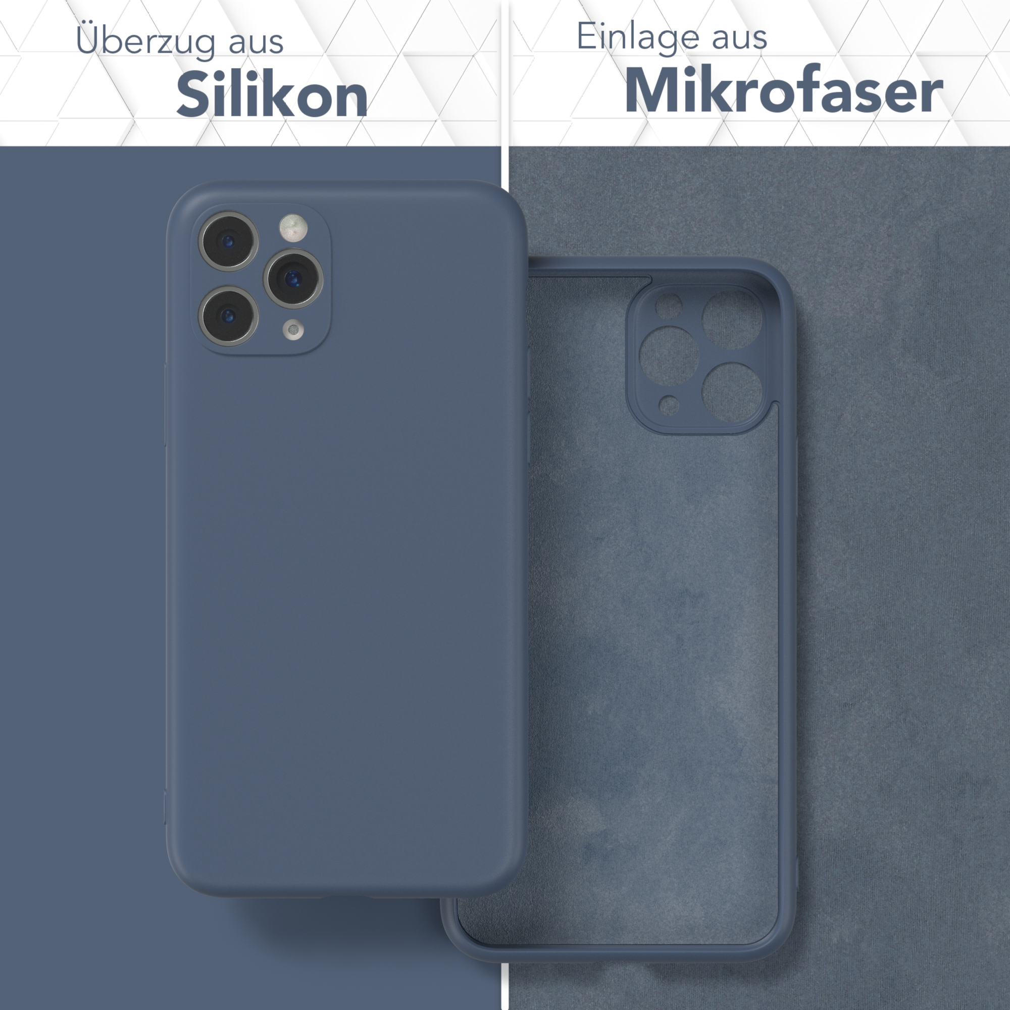 Handyhülle mit Telefon links und Innenseite der Hülle rechts.