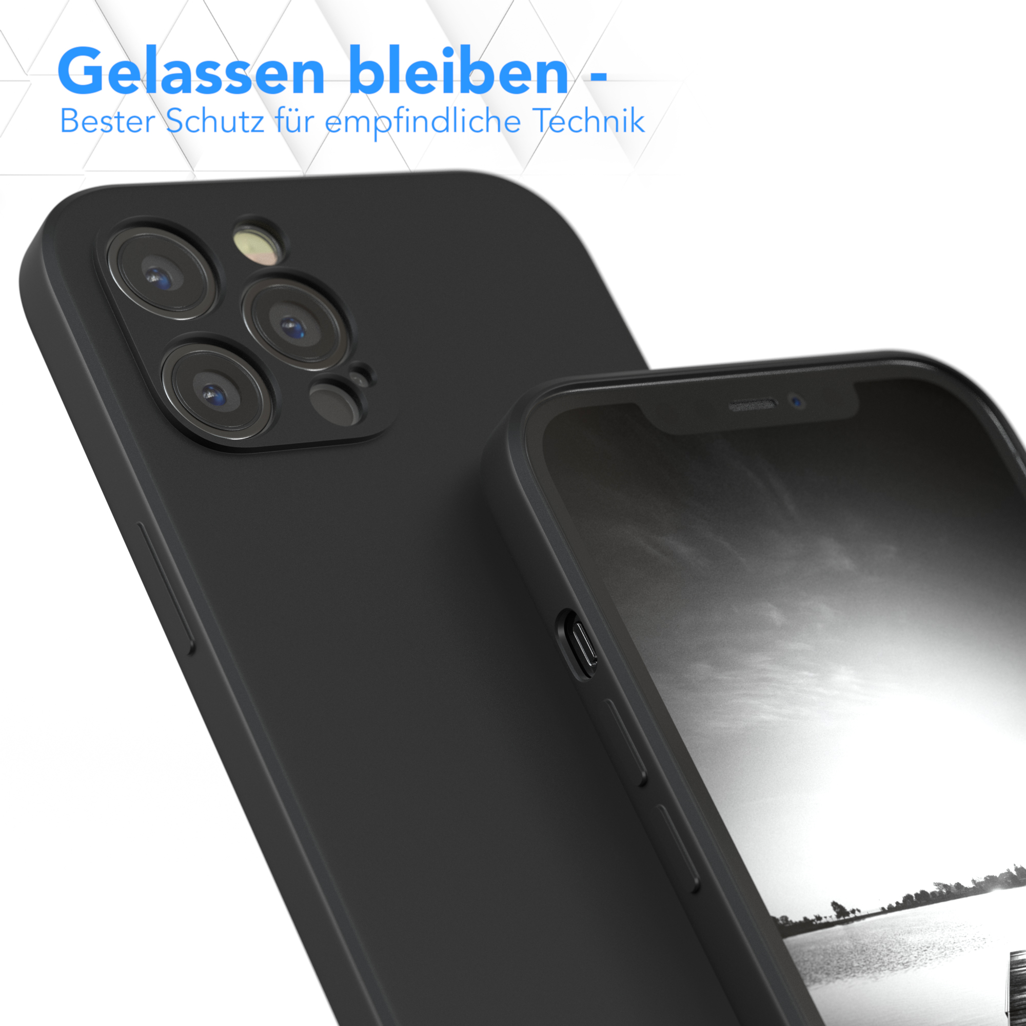 EAZY CASE TPU Silikon iPhone Apple, 12 Schwarz Handycase Pro Max, Backcover, Matt