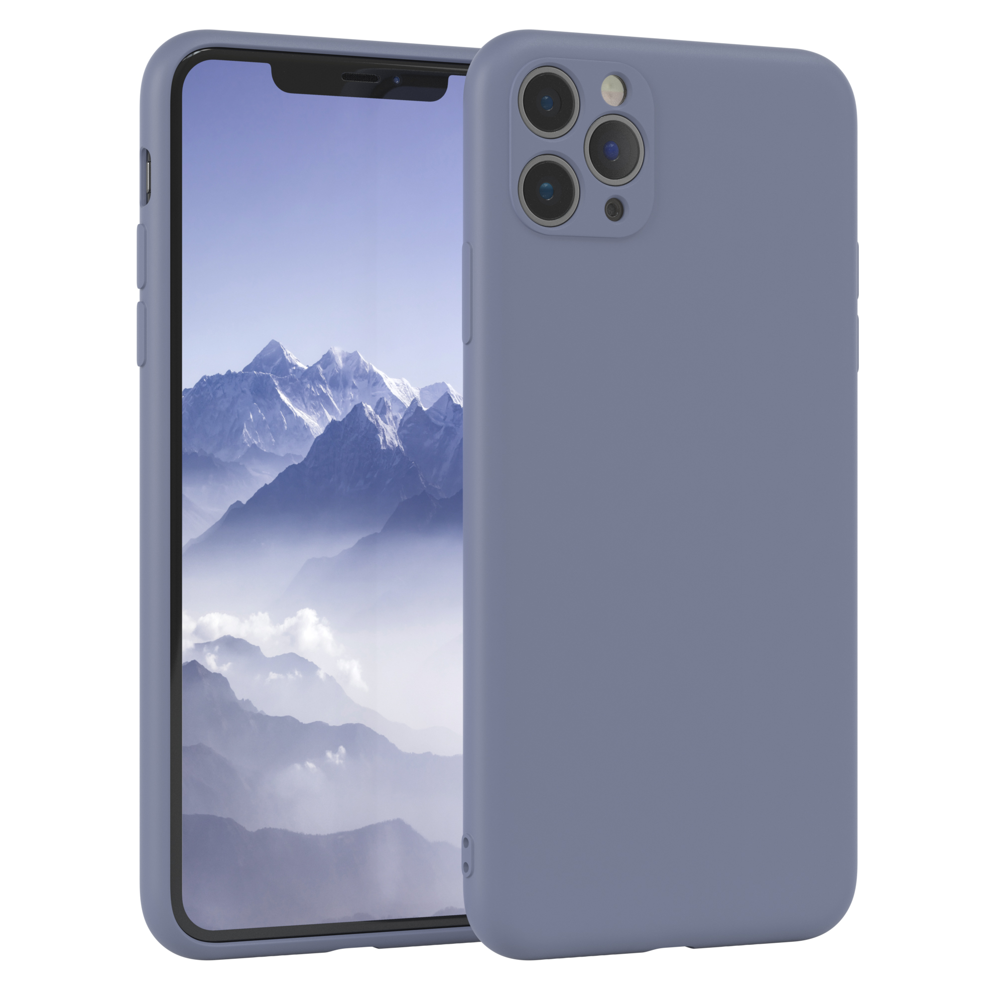 Eine blaue Handyhülle mit einem Telefon darin. Das Telefon zeigt einen Bildschirm. Die Hülle ist um das Telefon.