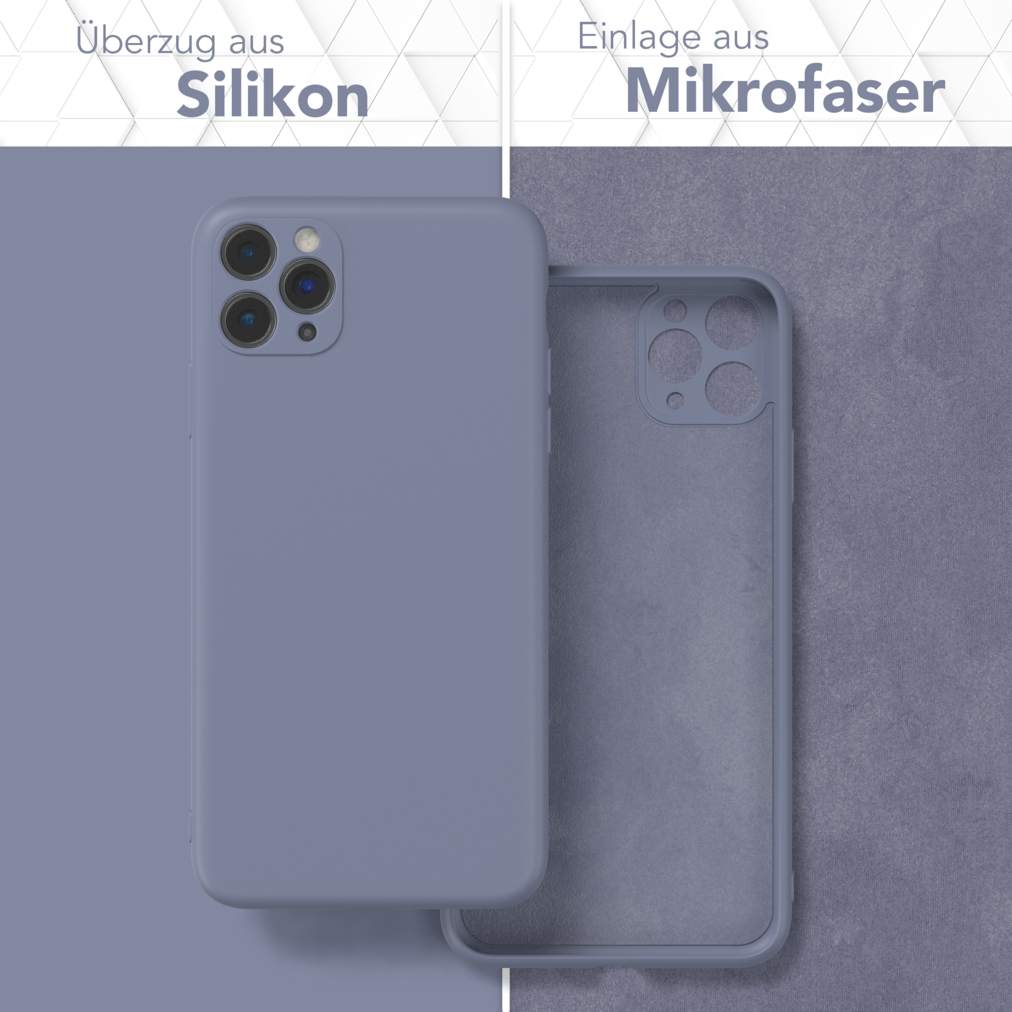 Eine lila Handyhülle mit Silikon außen und Mikrofaser innen.