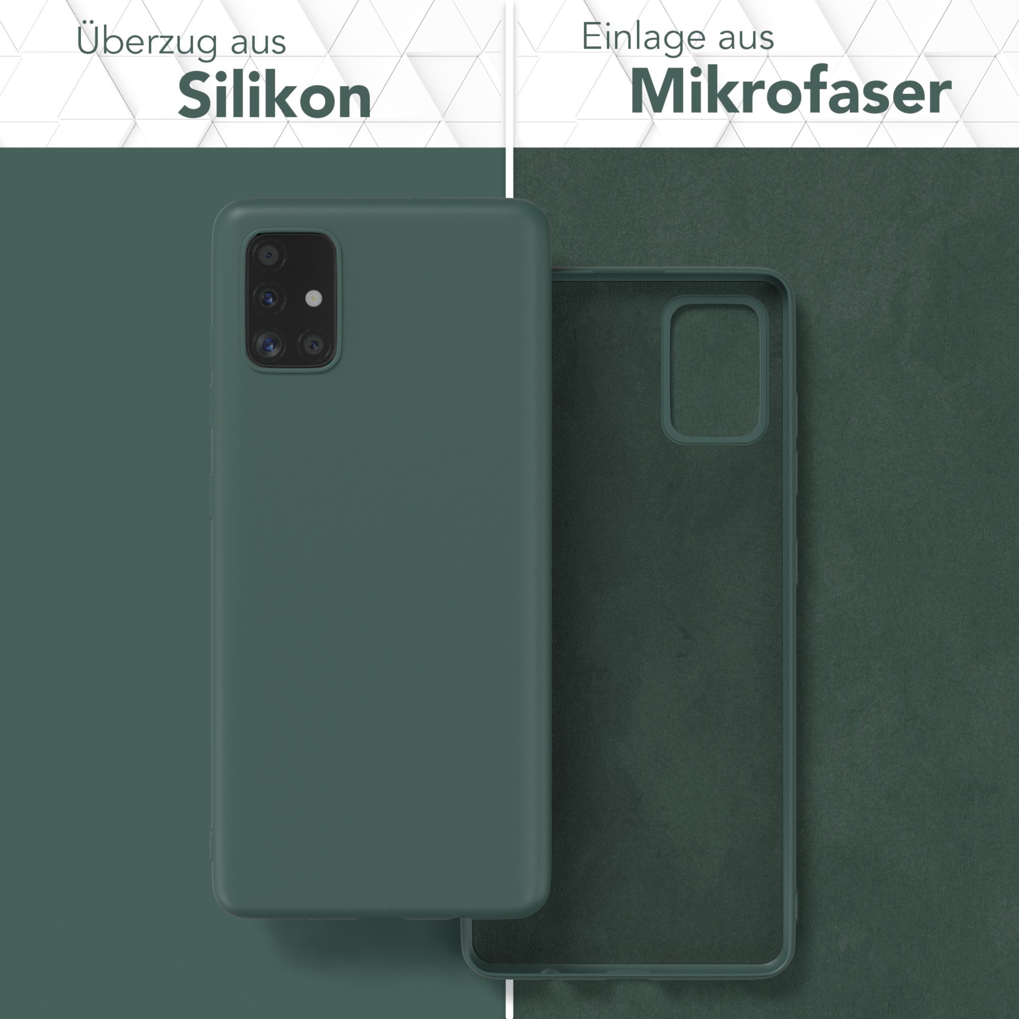 Eine grüne Handyhülle mit Mikrofaserfutter. Die Hülle ist geöffnet und zeigt die Innenseite.
