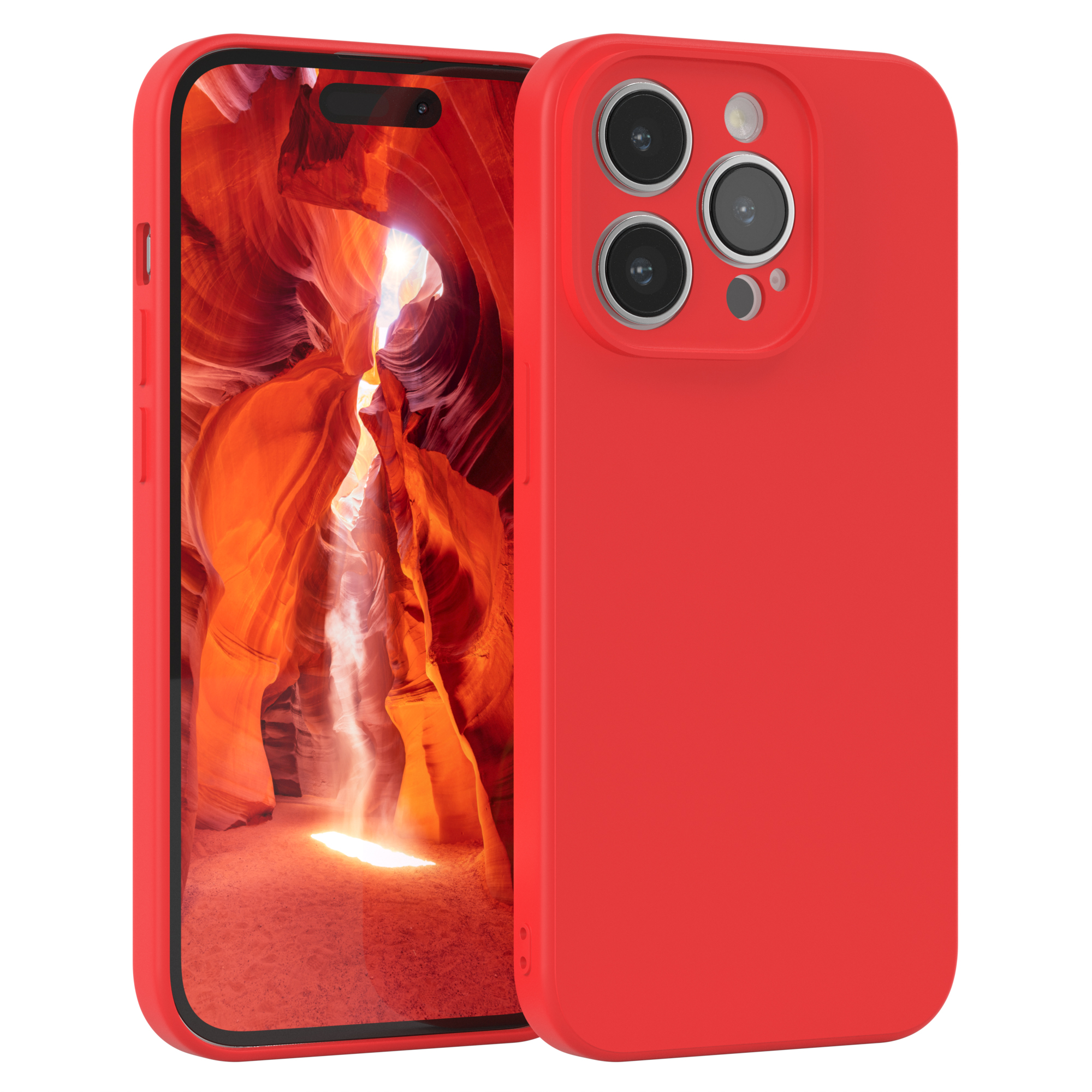 Rote Handyhülle mit einem Telefon darin. Die Hülle schützt das Telefon.