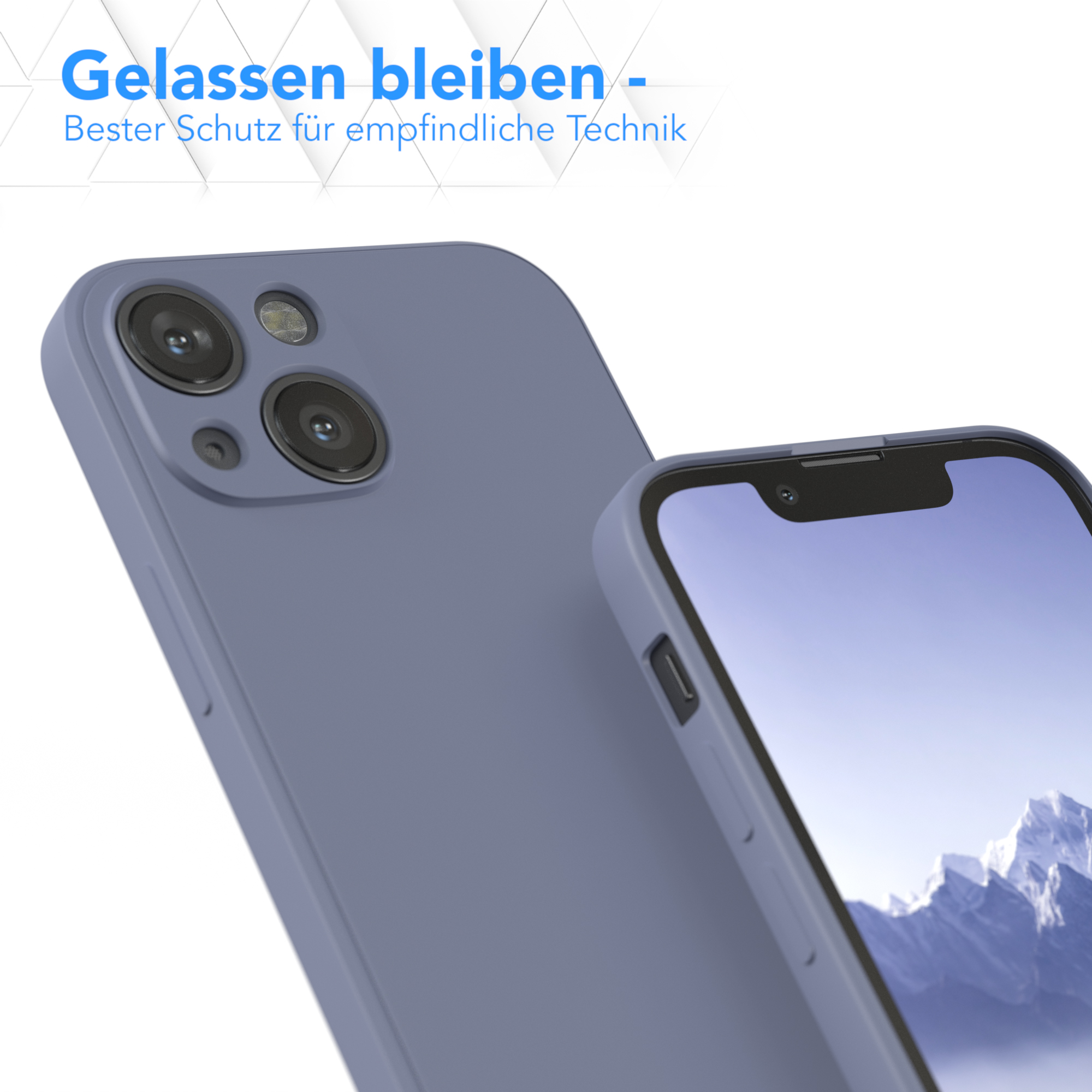 Lila Handyhülle, abgewinkelt, um Kamera und Bildschirm zu zeigen, Schutz des Geräts betonend.