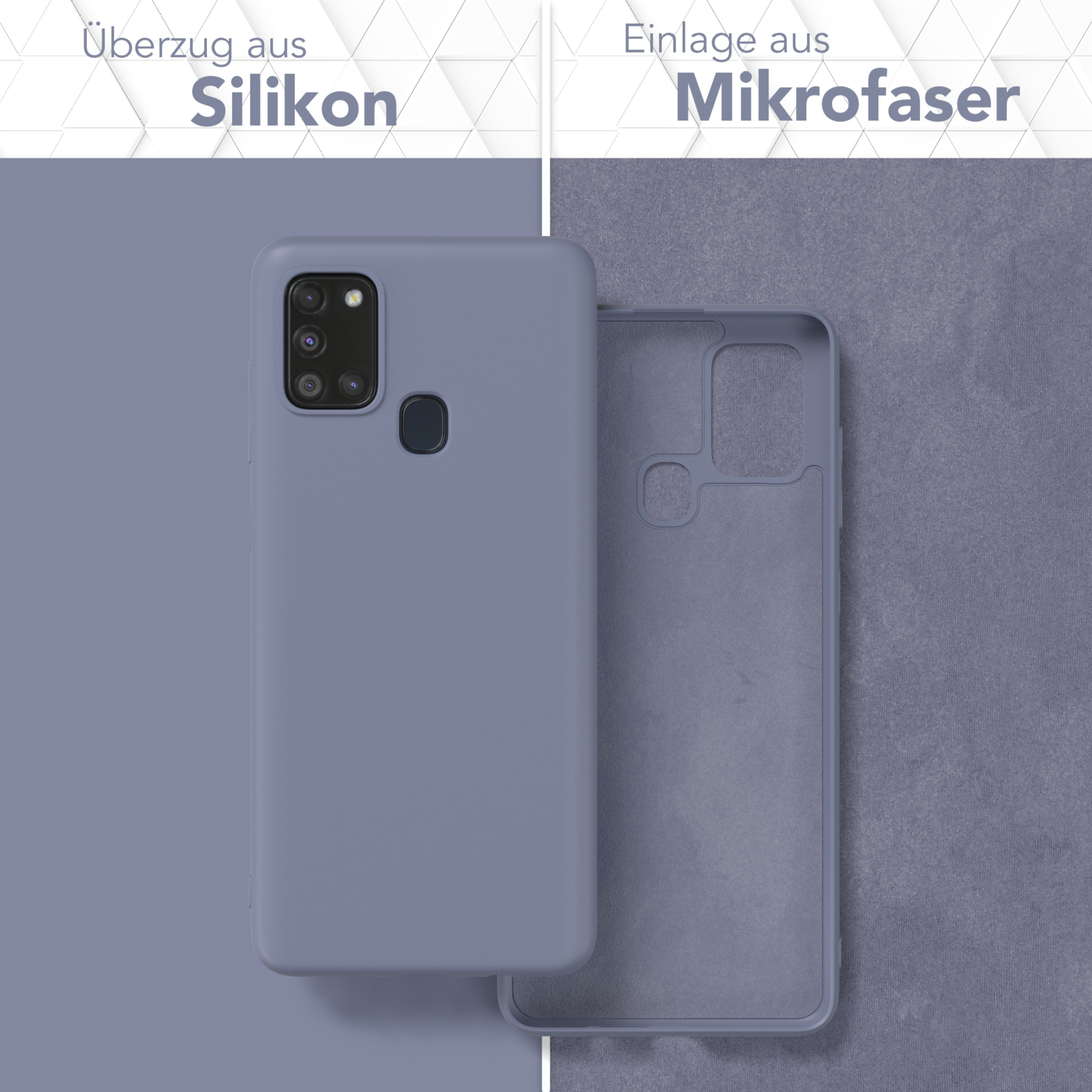 Eine lila Handyhülle mit lila Hintergrund und Mikrofaser-Innenraum.