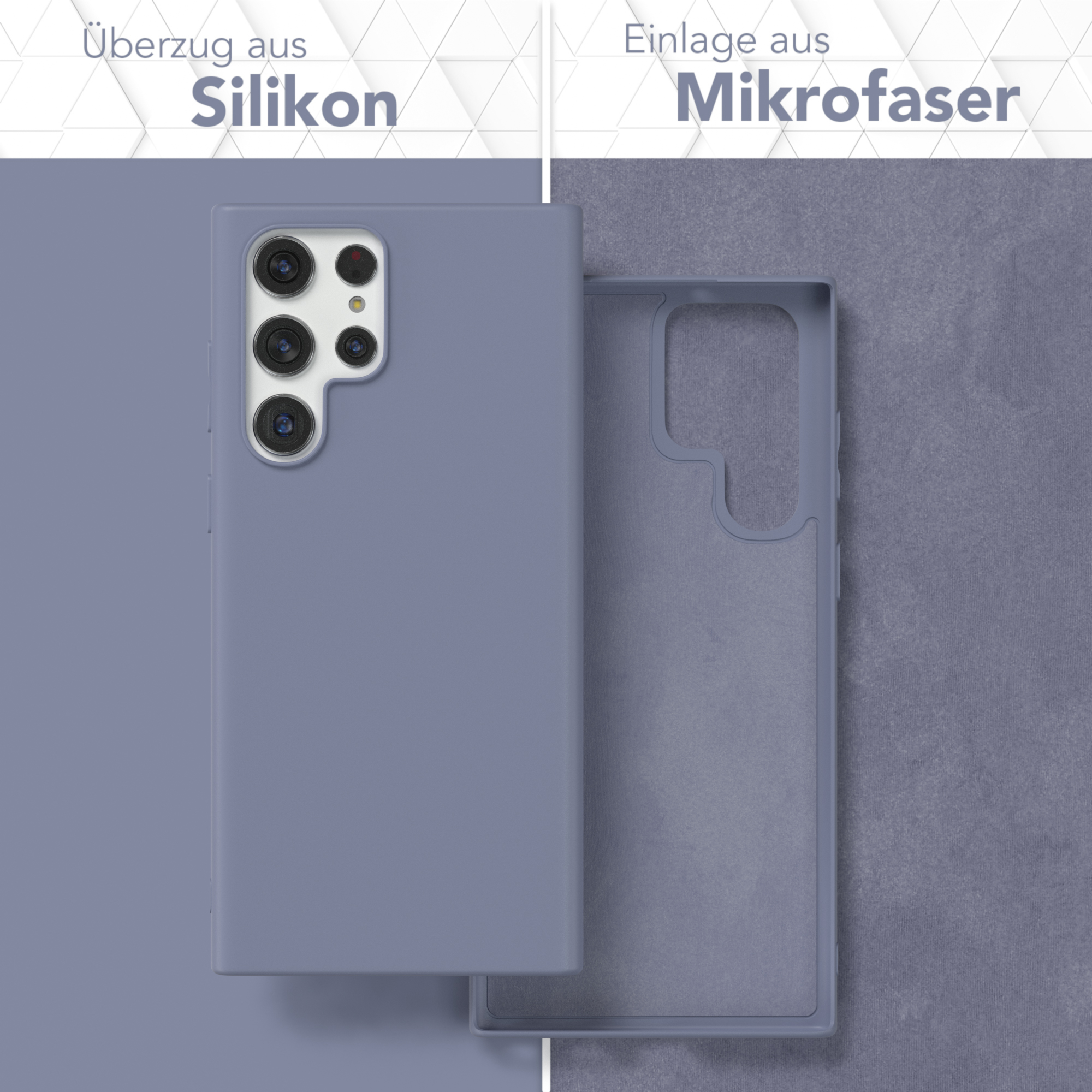 Zwei Handyhüllen nebeneinander, eine aus Silikon und eine aus Mikrofaser.