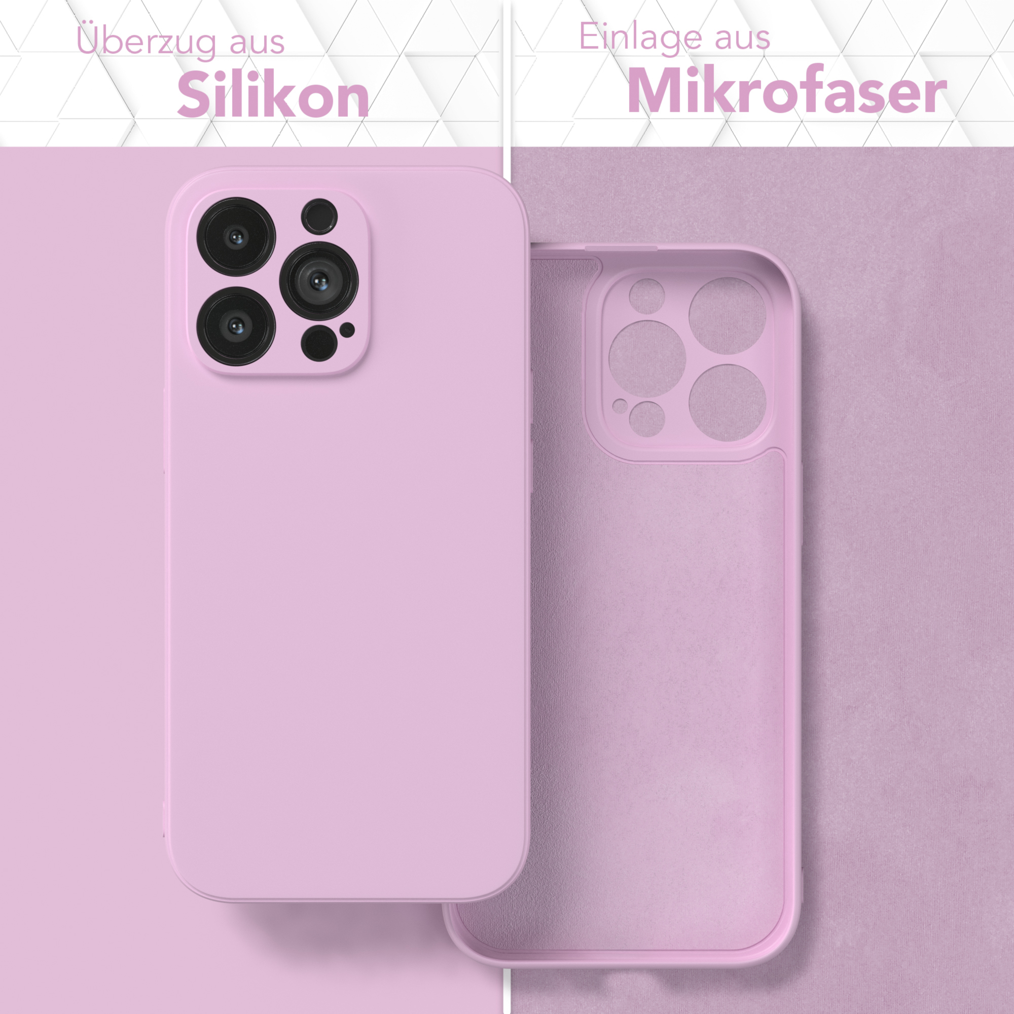 Handyhülle und Innenseite mit rosa Silikon außen und Mikrofaser innen.