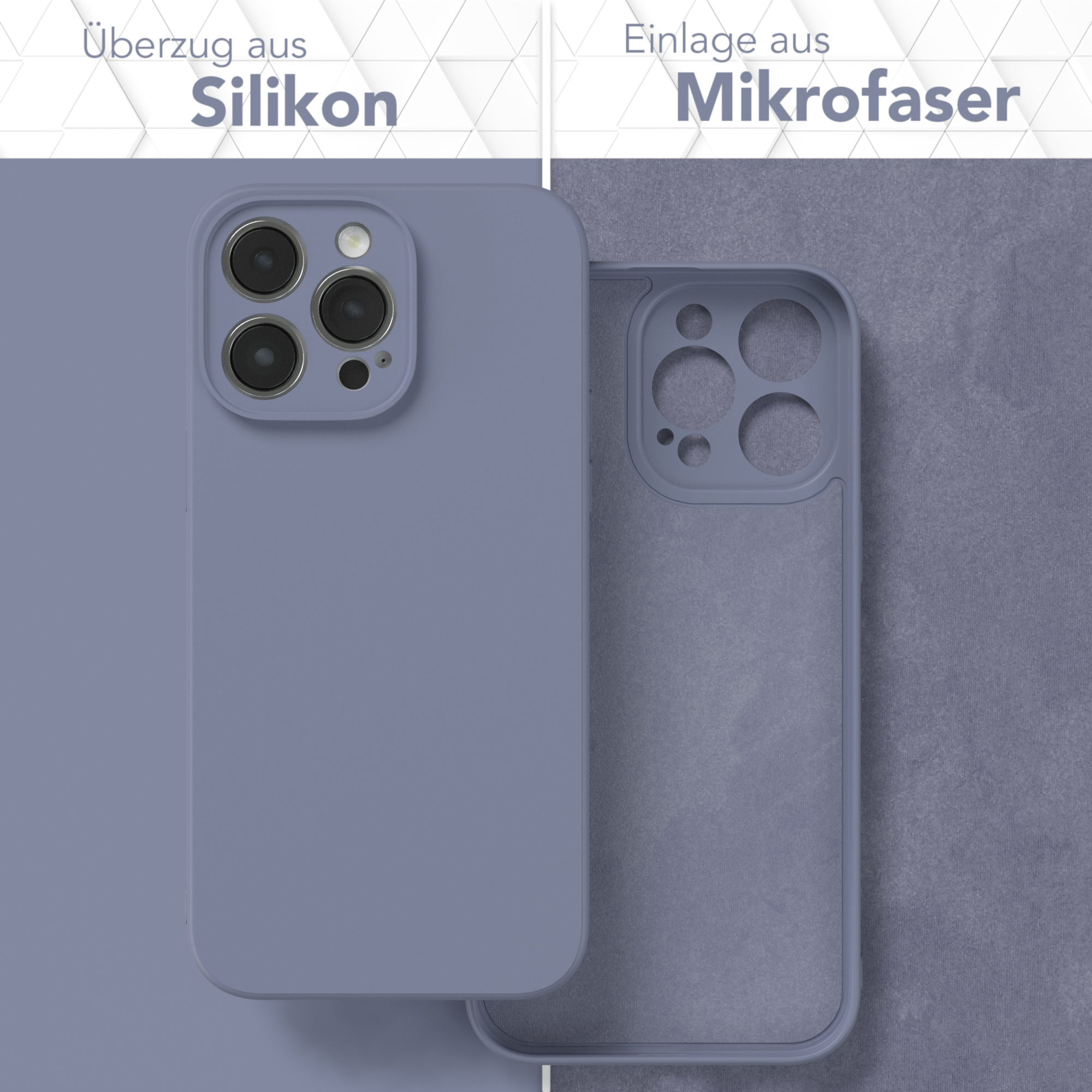 Handyhülle und Innenseite mit lila Silikon außen und Mikrofaser innen.