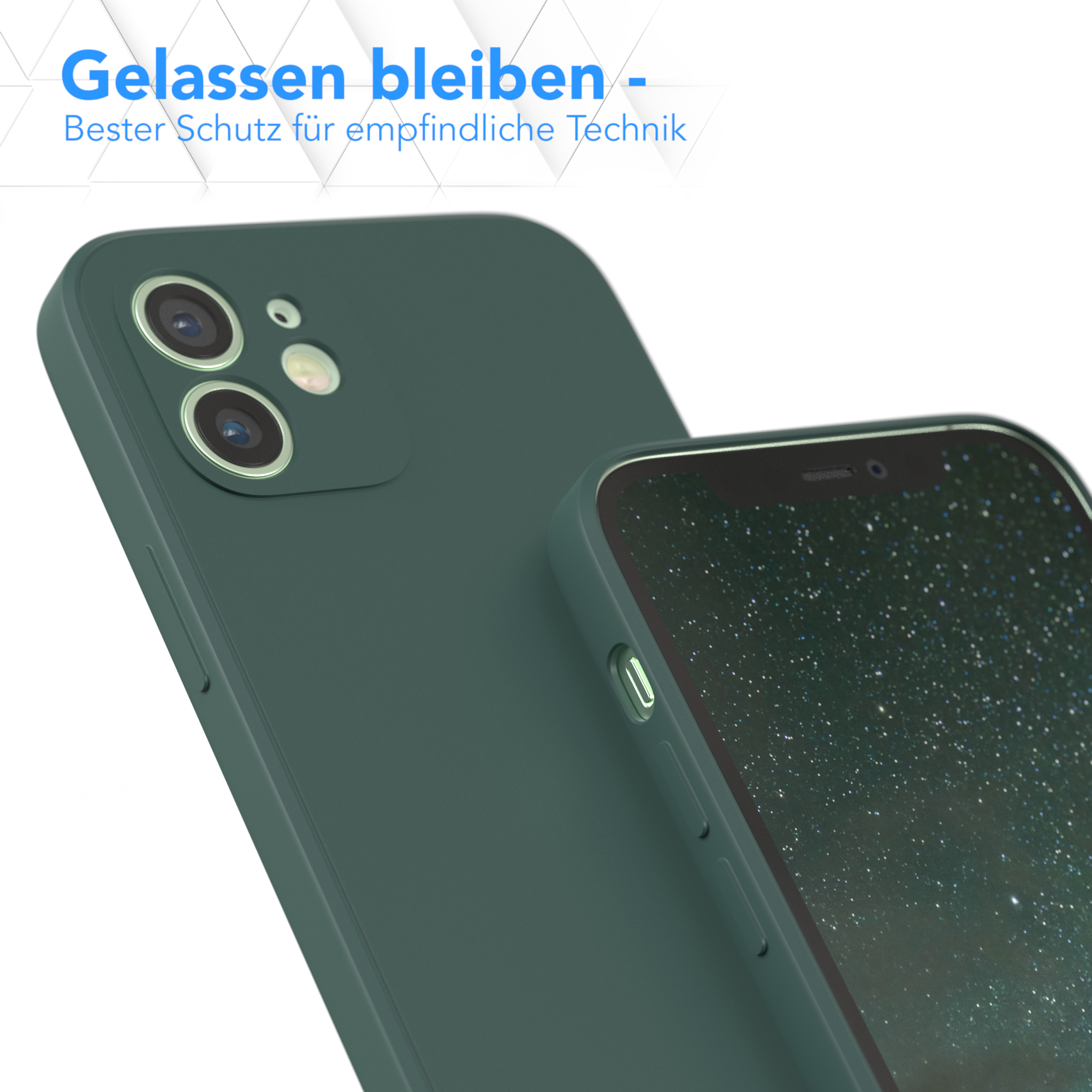 Telefon mit Hülle, Kamera zeigend, grüne Farbe.