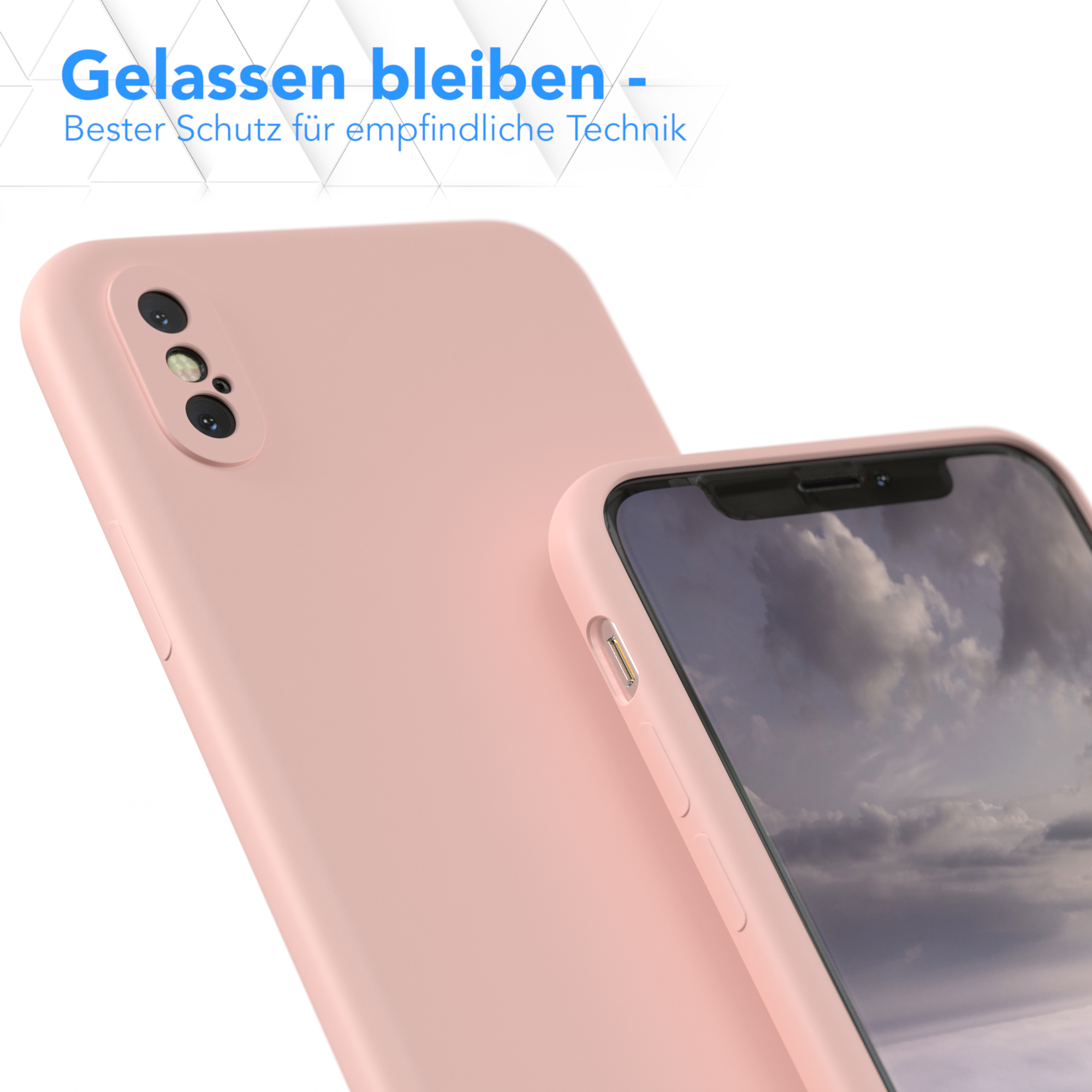 Eine rosa Handyhülle mit einem Telefon darin. Die Hülle liegt auf einem Tisch.