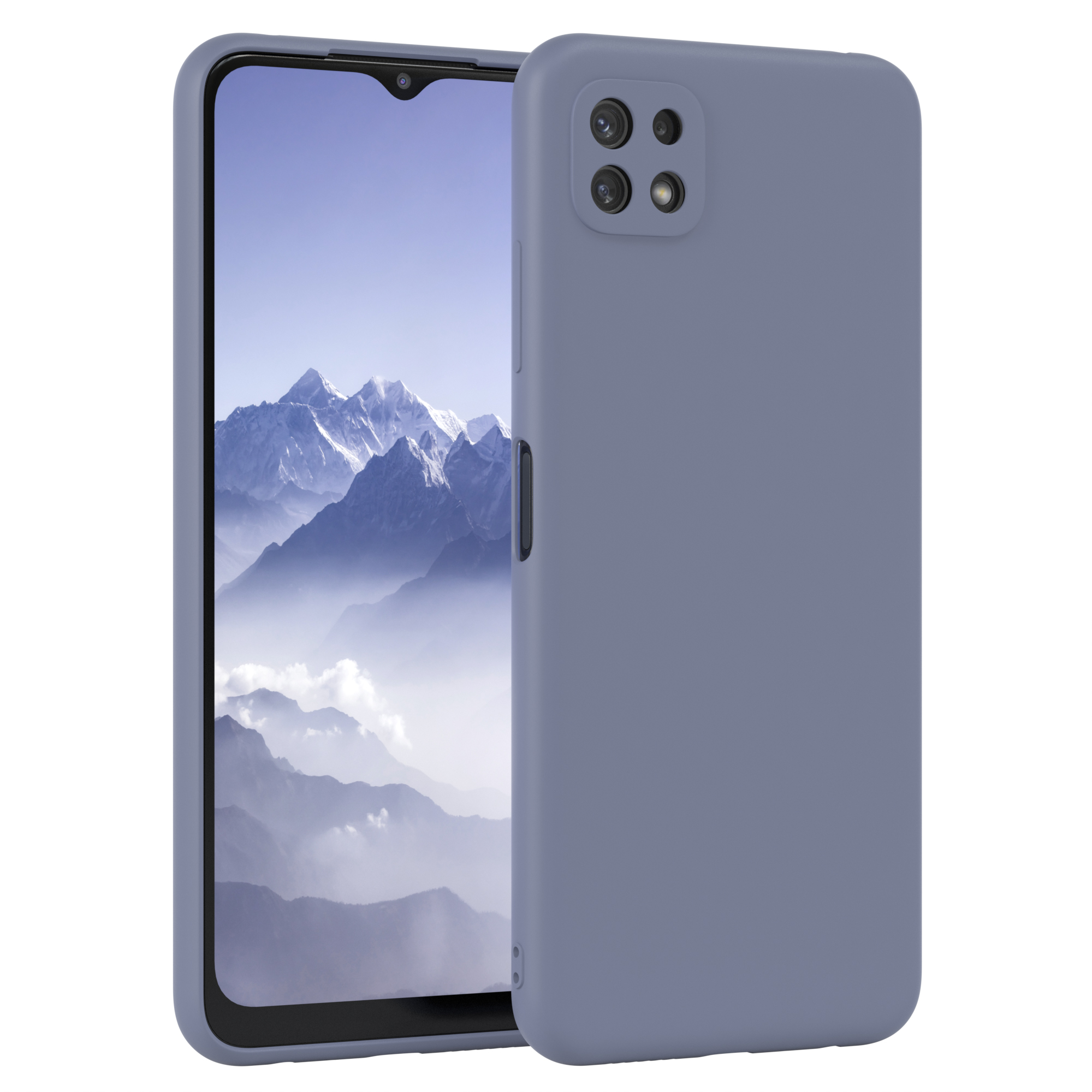Blaue Handyhülle, Telefon zeigt blauen Bildschirm.