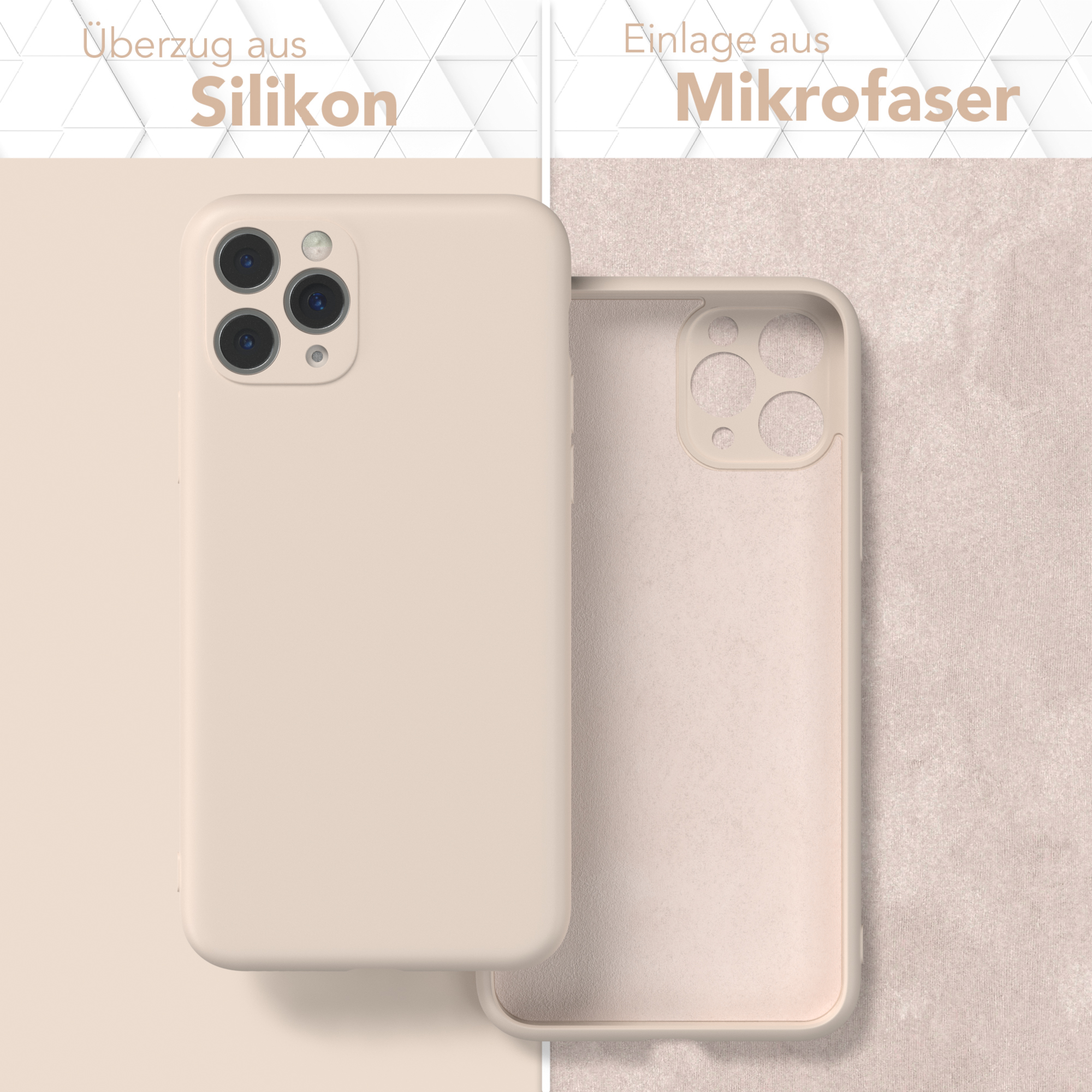 Eine Handyhülle in zwei Teilen, die äußere Schicht ist beige, die innere ist beige.