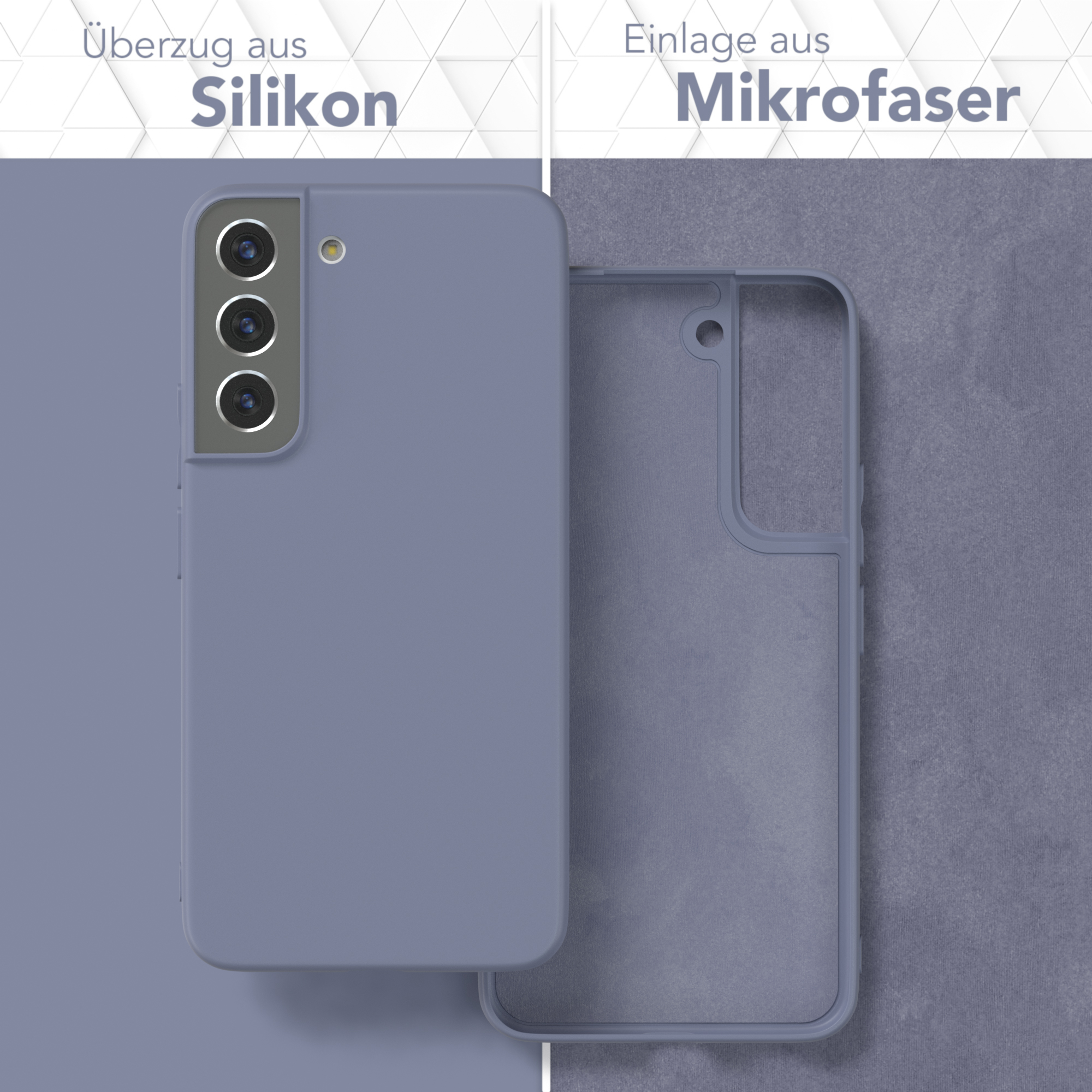 Eine blaue Handyhülle mit Mikrofaserfutter. Die Hülle ist geöffnet und zeigt die Innenseite.
