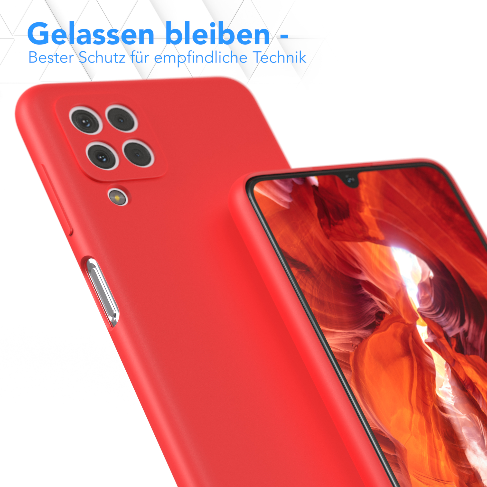 Rote Handyhülle mit Telefon darin.