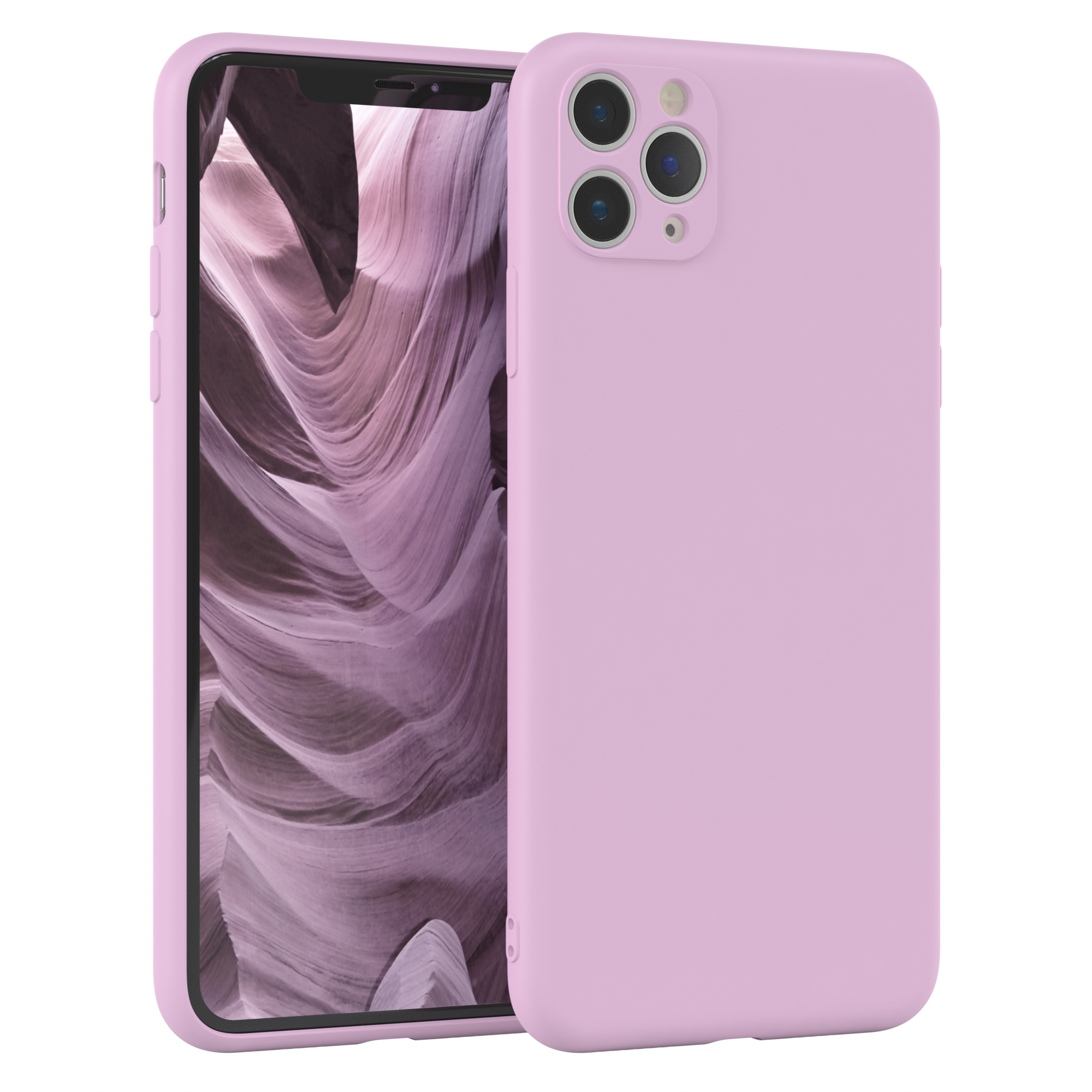 Rosafarbene Handyhülle mit Telefon, das einen orangefarbenen Felsencanyon zeigt.