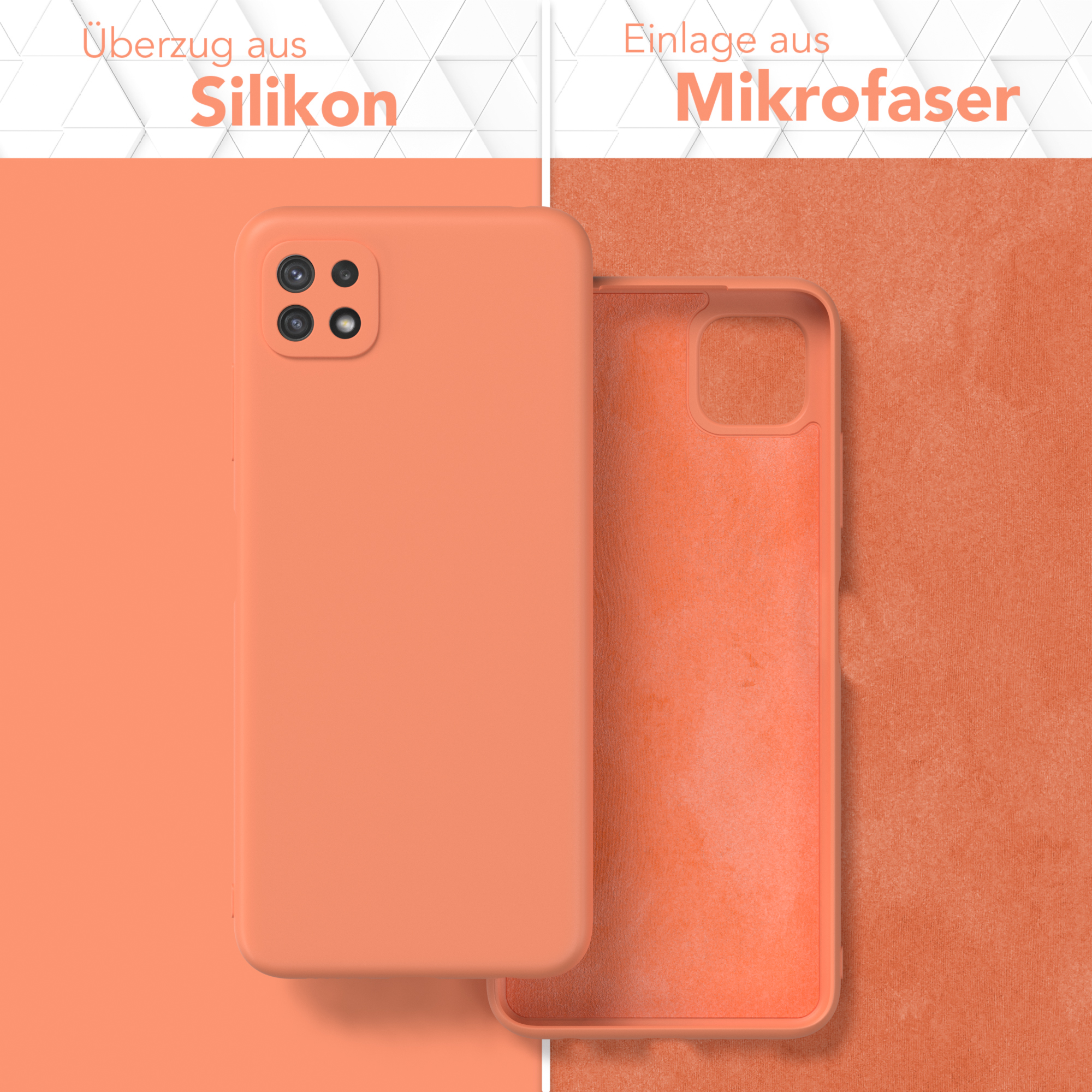 Orangefarbene Handyhülle mit Silikon außen und Mikrofaser innen.