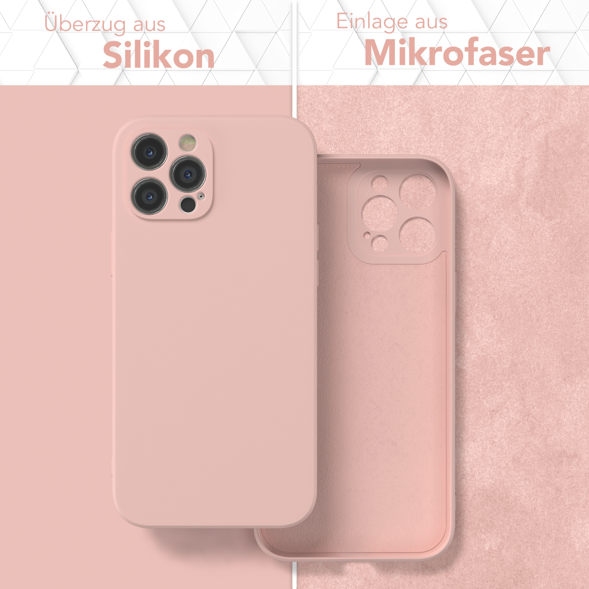 Rosa Handyhülle, mit passendem Einsatz, zeigt das Design des Telefons und Kameraausschnitte.