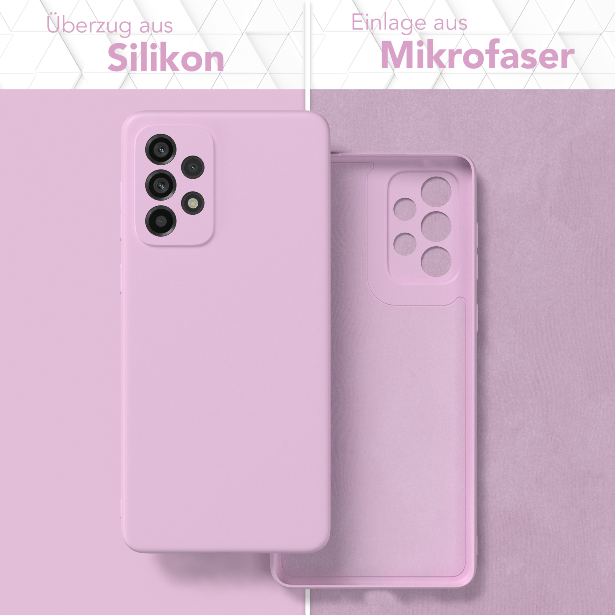 Eine hellrosa Handyhülle und ihr Mikrofaser-Innenraum.