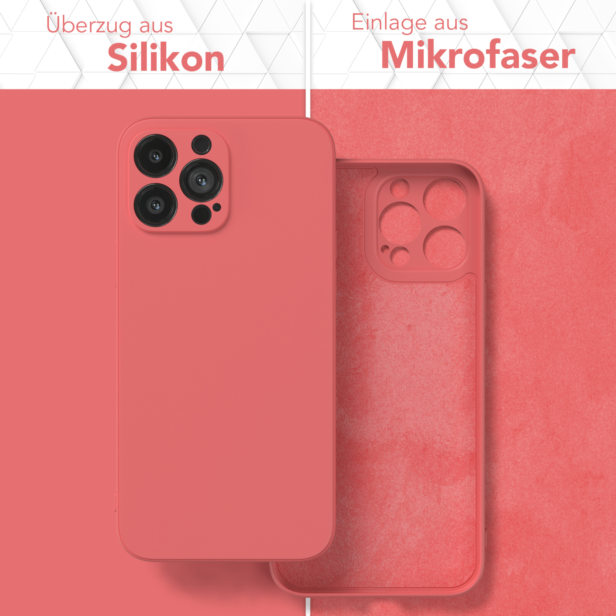 Telefonhüllen innen und außen. Korallenrotes Außen- und Innen aus Silikon und Mikrofaser.