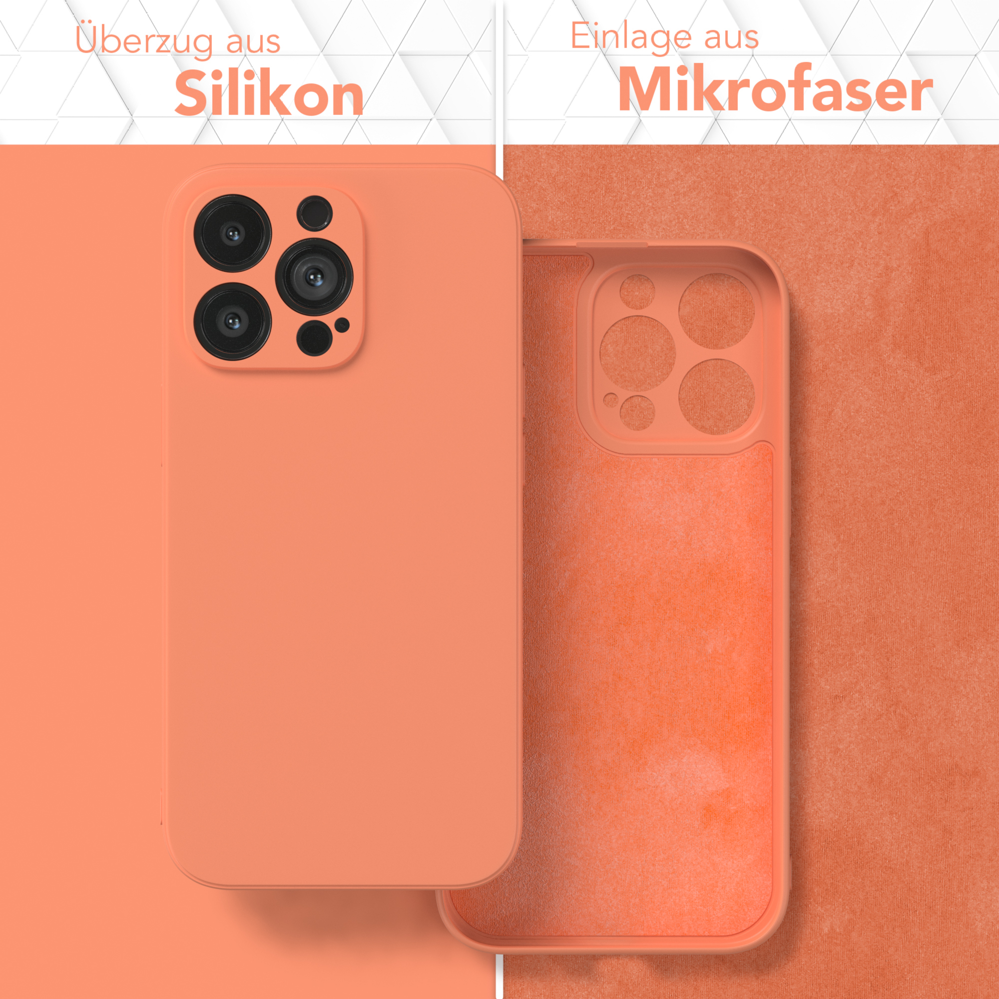 Orangefarbene Handyhülle mit Mikrofaser-Innenseite, mit geöffnetem Deckel.