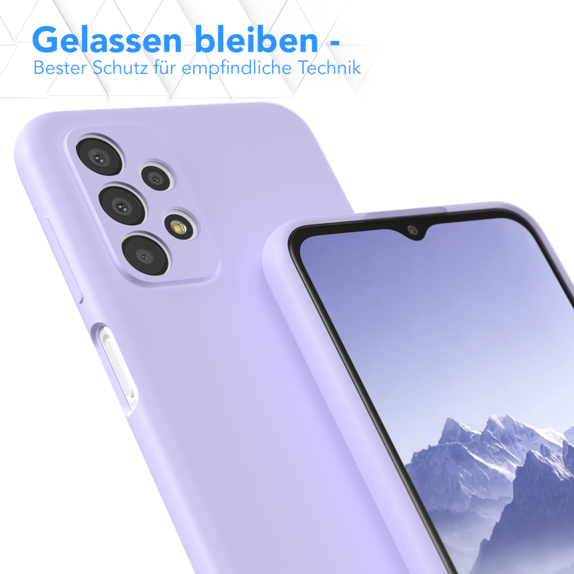 Eine lilafarbene Handyhülle mit einem Telefon darin.