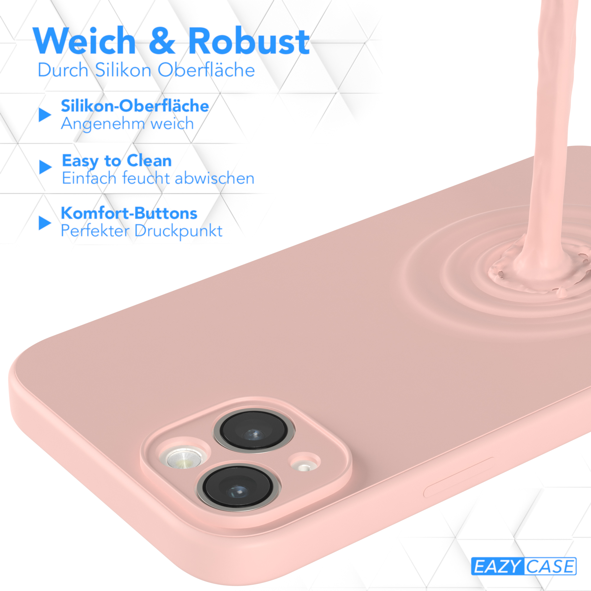 Nahaufnahme einer rosa Handyhülle. Rosa Flüssigkeit wird darauf gegossen.