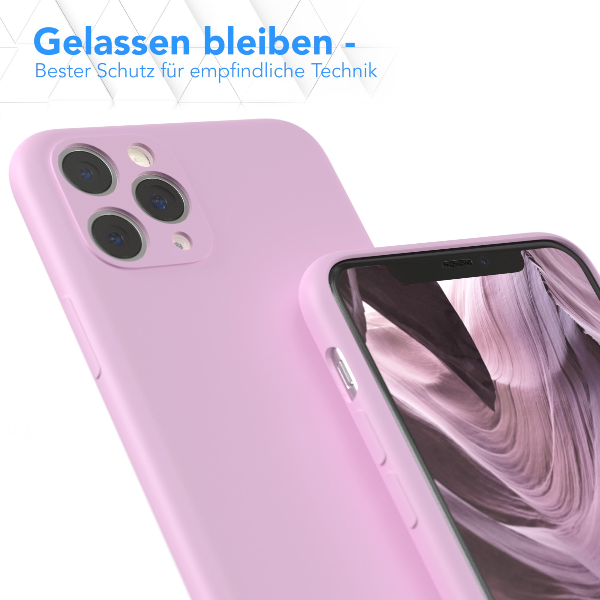 Eine rosa Handyhülle mit einem Telefon darin, das einen Teil einer Landschaft zeigt.