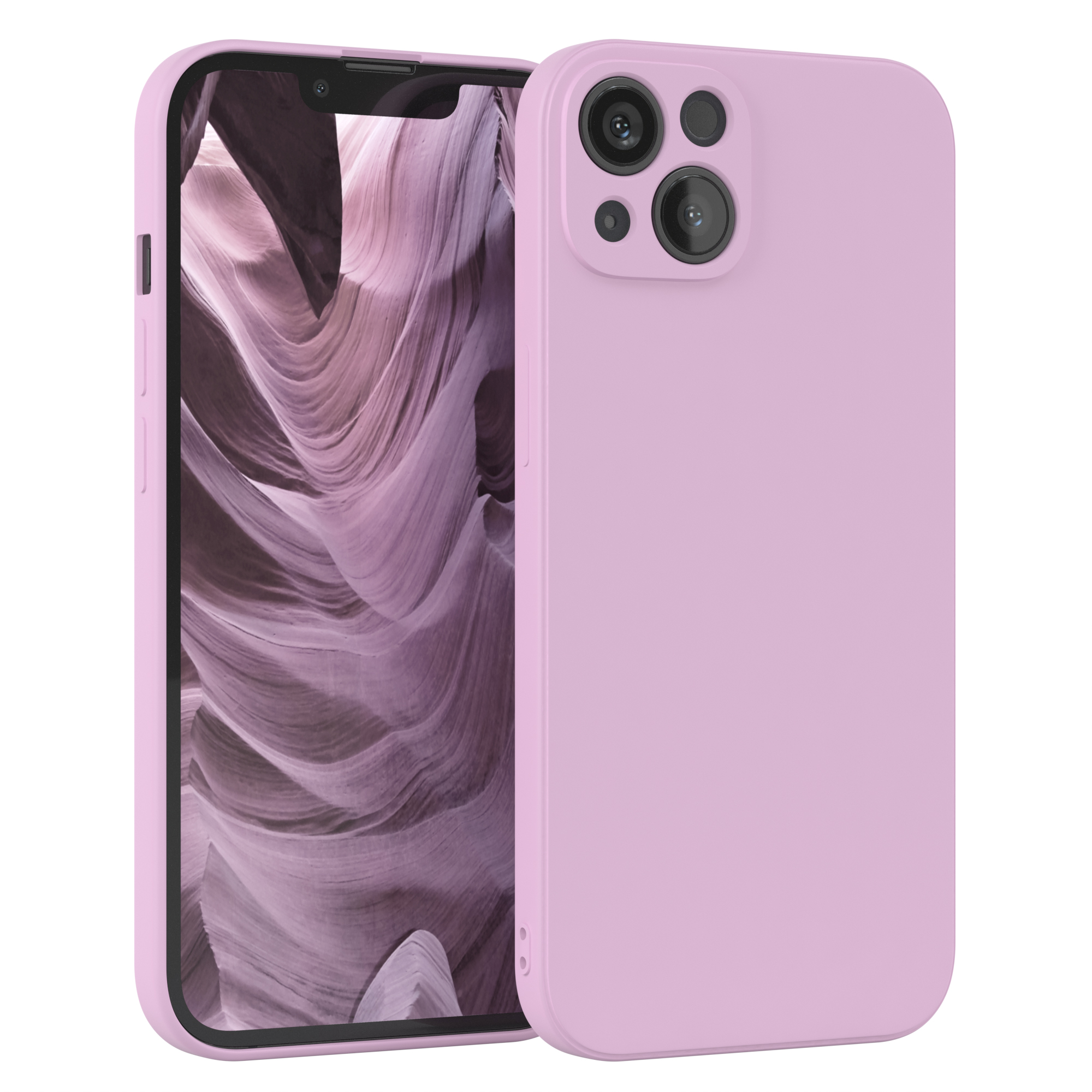 Rosa Handyhülle mit Telefon, das rosa Felsformationen zeigt. Drei Kameras.