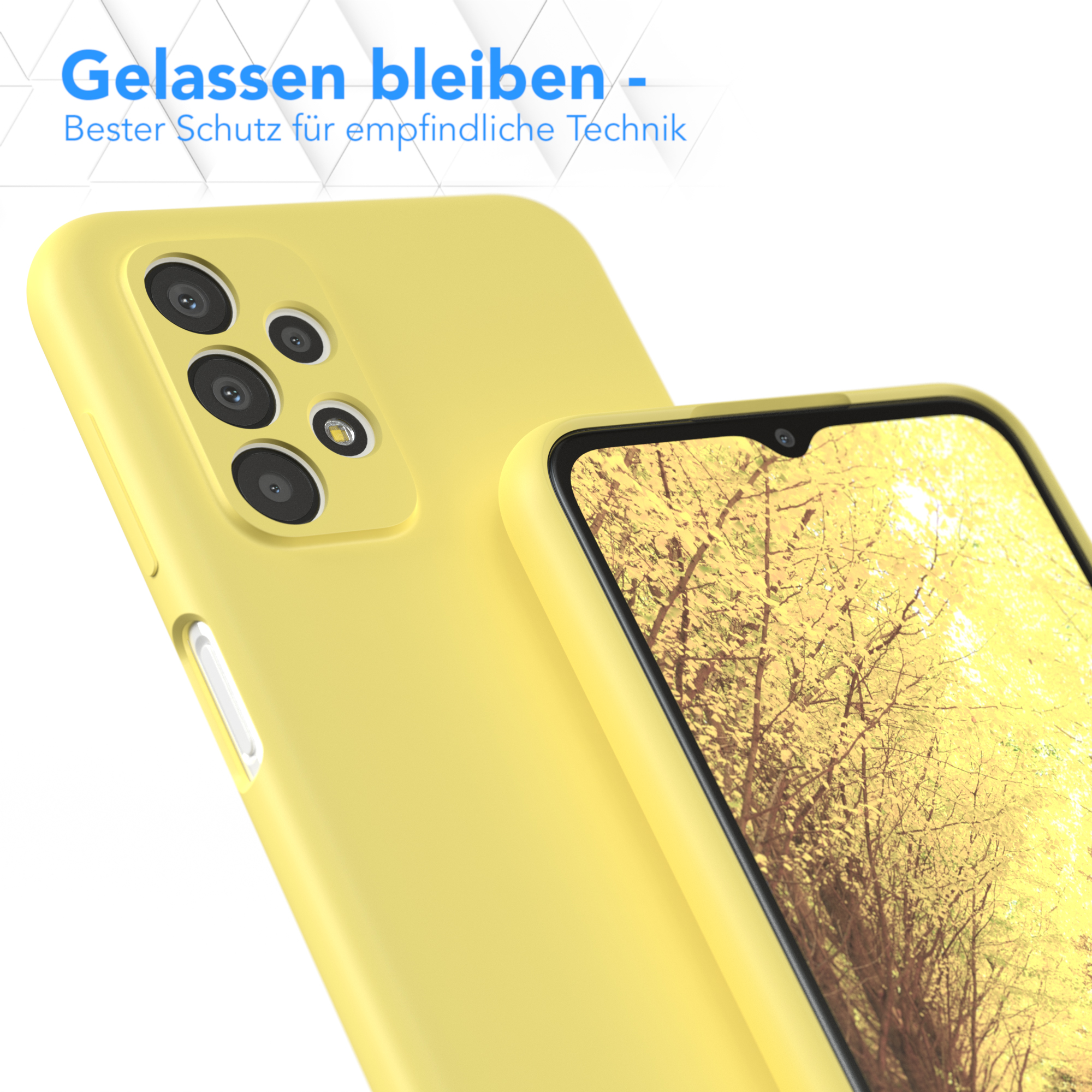 Zwei gelbe Handyhüllen. Eine steht vor der anderen.