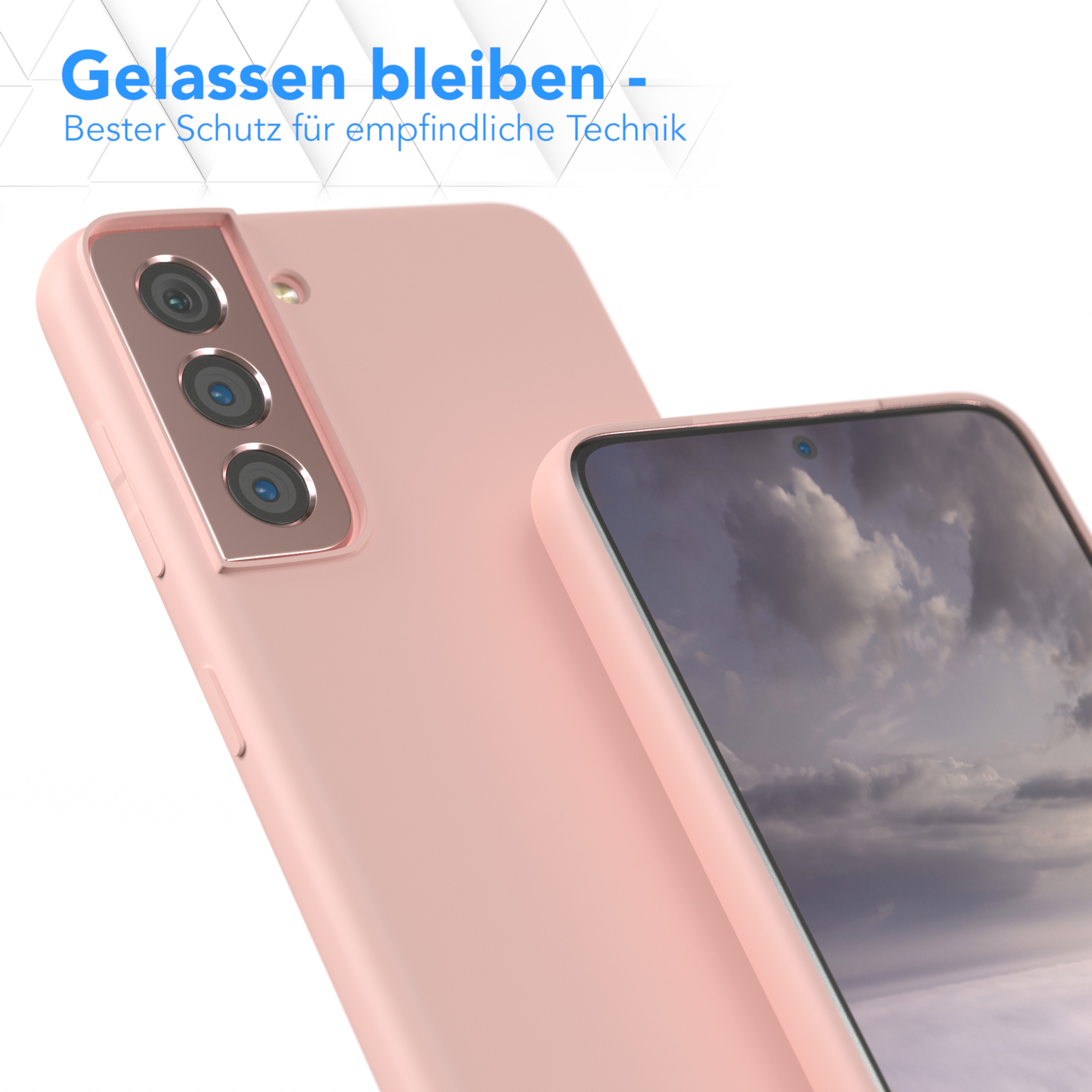 Nahaufnahme eines rosa Telefons in einer rosa Handyhülle, die Schutz vor Kratzern zeigt.