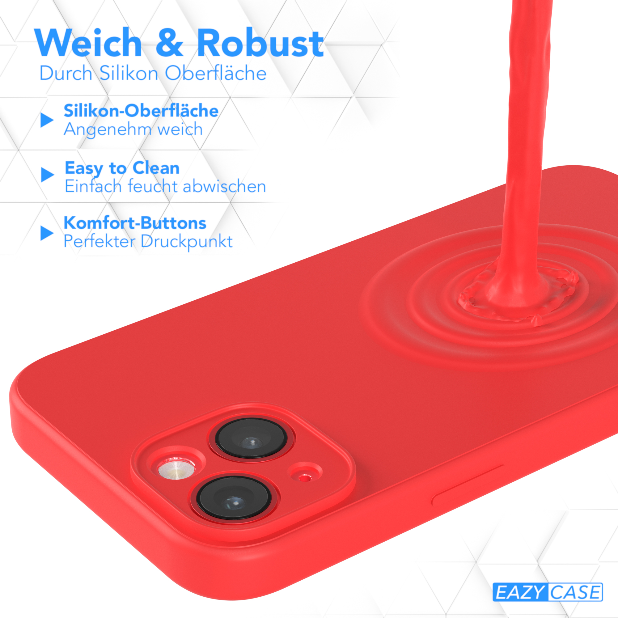 Rote Handyhülle mit Telefon darin, zeigt die Funktionen.