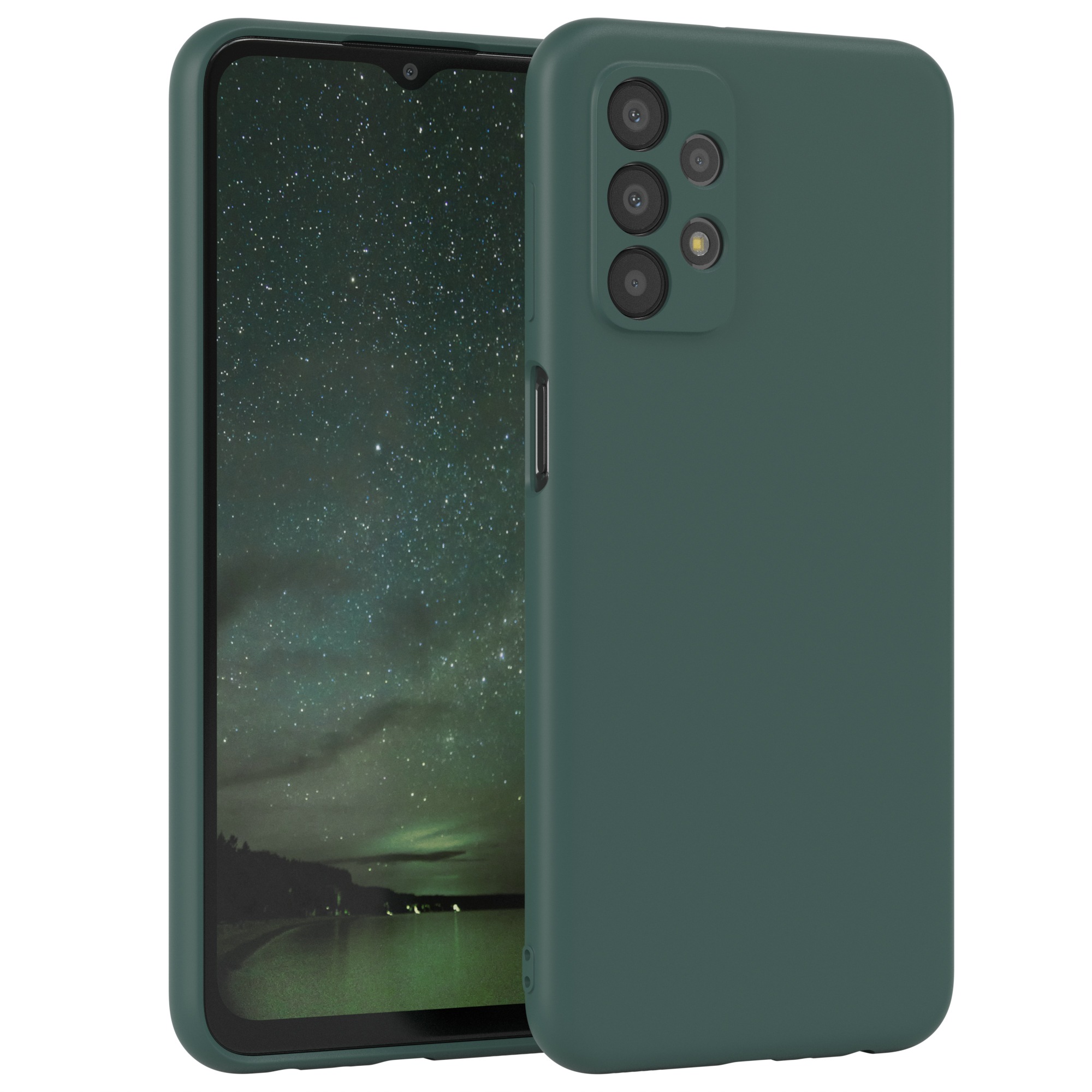 Telefon mit grüner Hülle, zeigt einen Sternenhimmel.