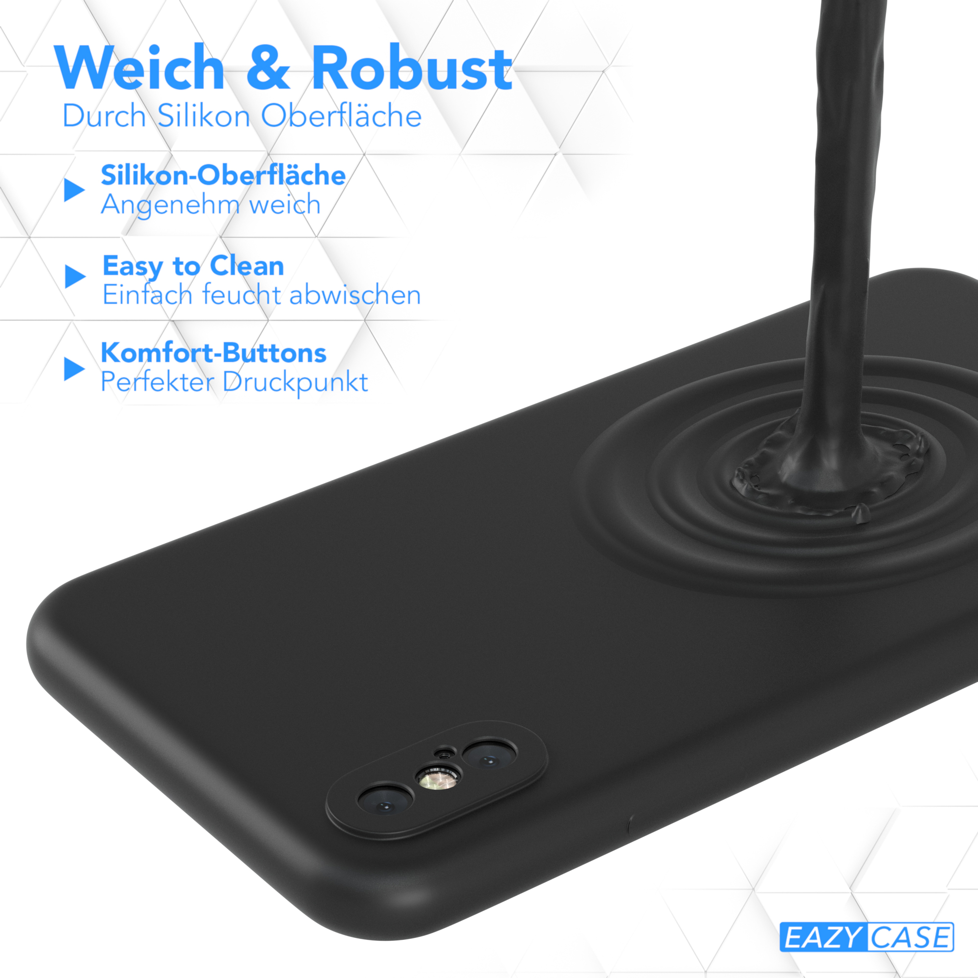 Schwarze Handyhülle mit schwarzem Flüssigkeitsdesign. Die Oberfläche hat Kräuselungen.