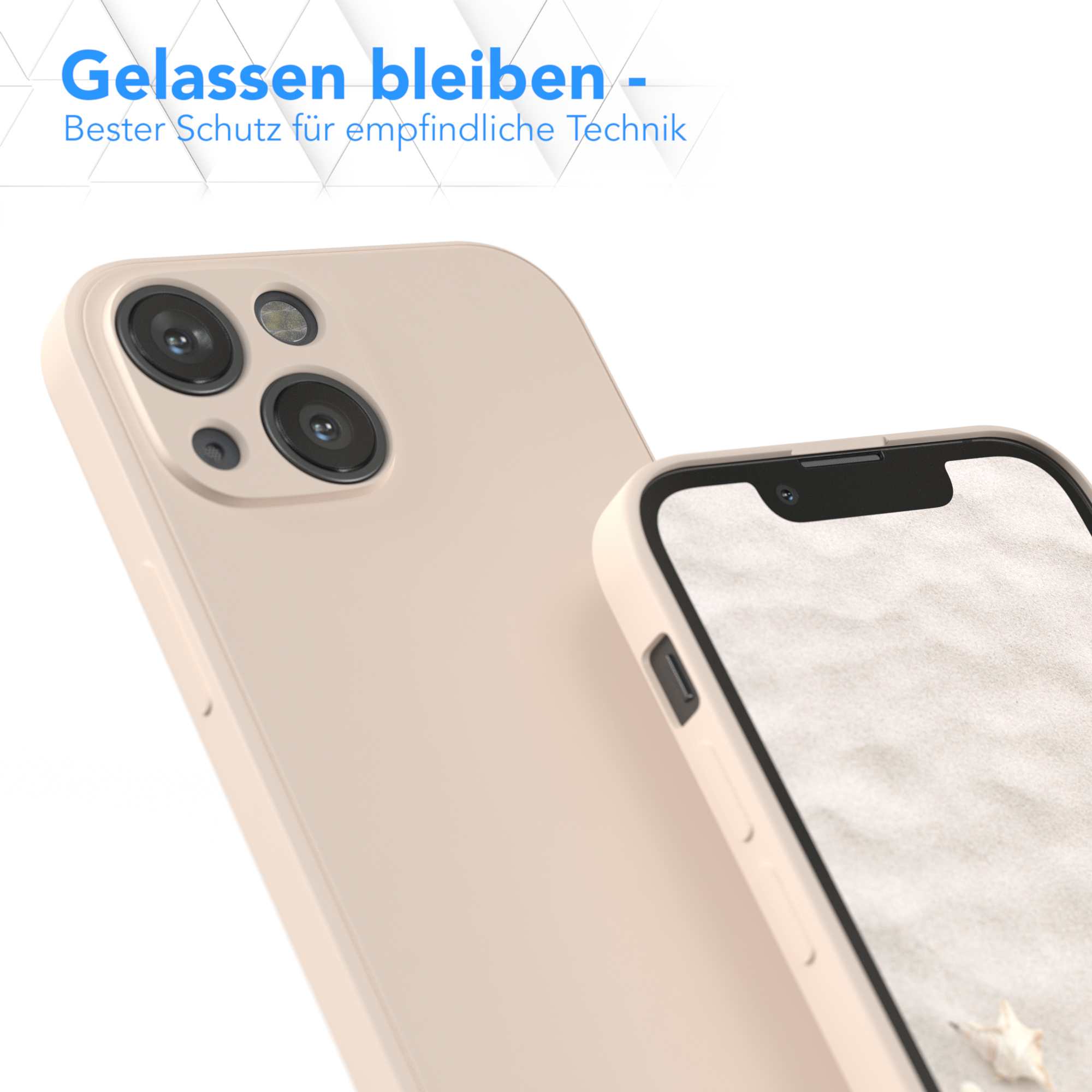 Nahaufnahme einer Handyhülle mit einem Telefon darin. Text: Gelassen bleiben - Bester Schutz für empfindliche Technik.
