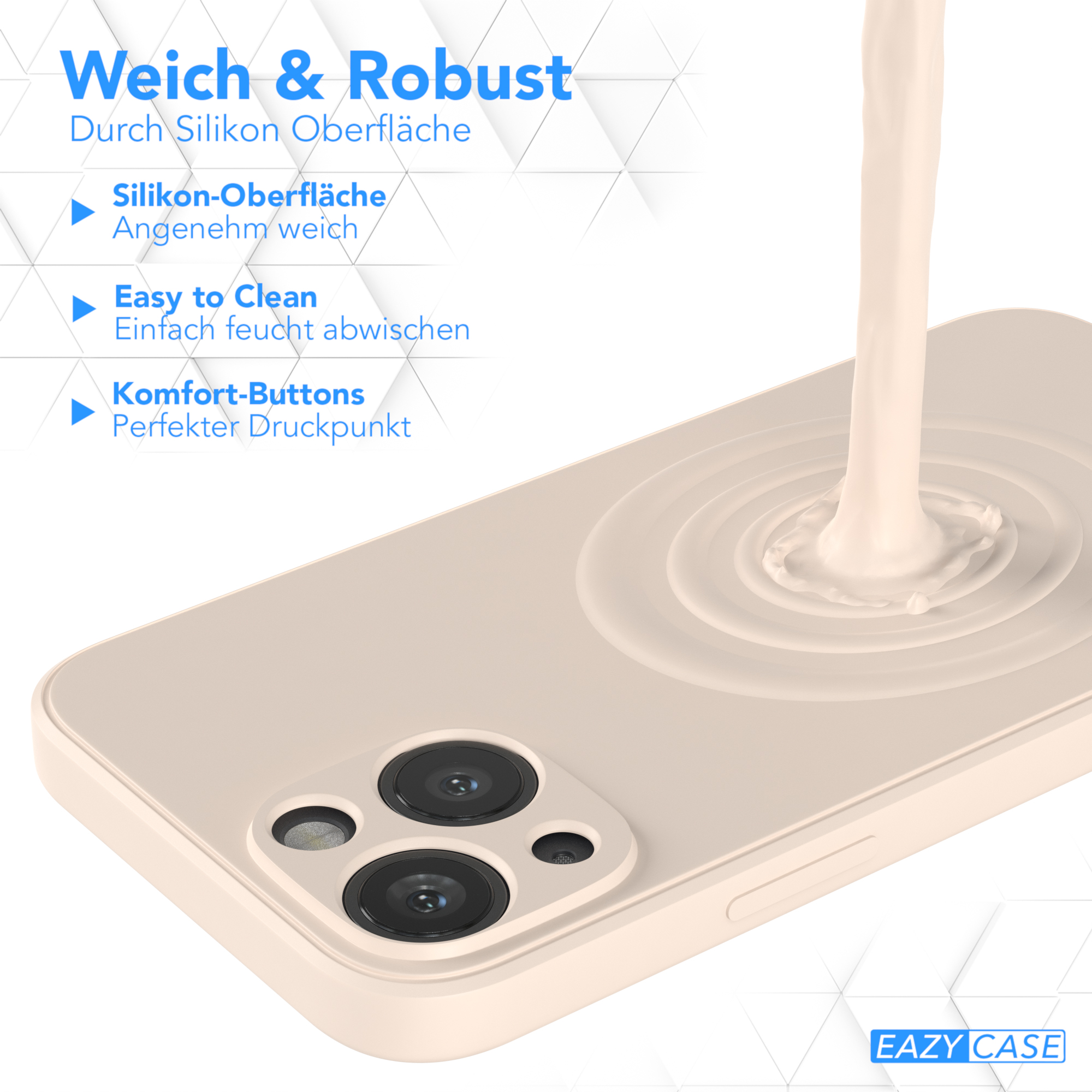 Beige Handyhülle mit Flüssigkeit, die darauf gegossen wird.