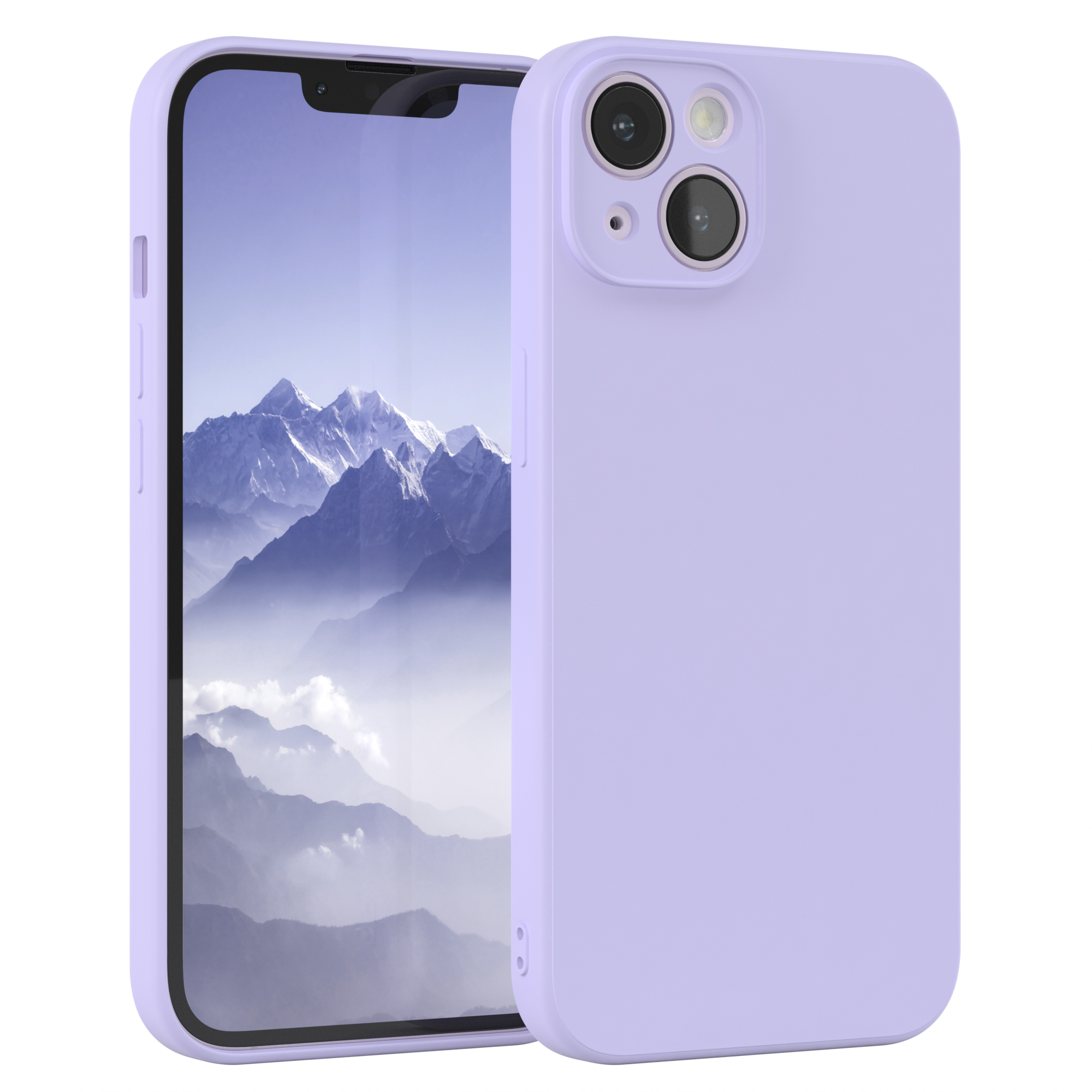 Lila Handyhülle. Die Handyhülle befindet sich auf einem weißen Hintergrund. Das Telefon hat einen lila Bildschirm.