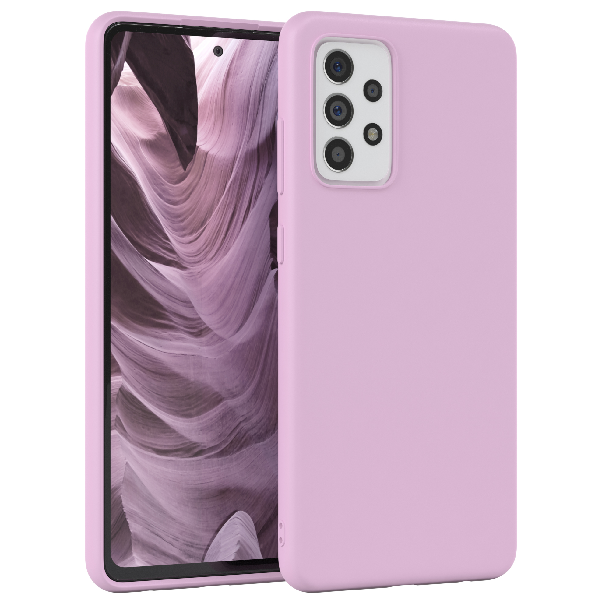 Rosa Handyhülle auf dem Telefon, das ein Canyon-Bild zeigt.