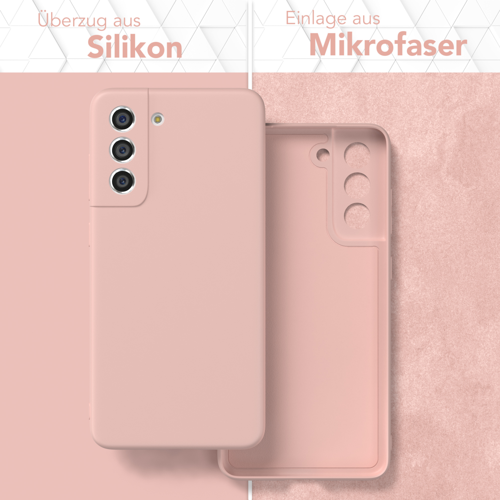Pinke Handyhülle und ihr Mikrofaser-Innenraum.