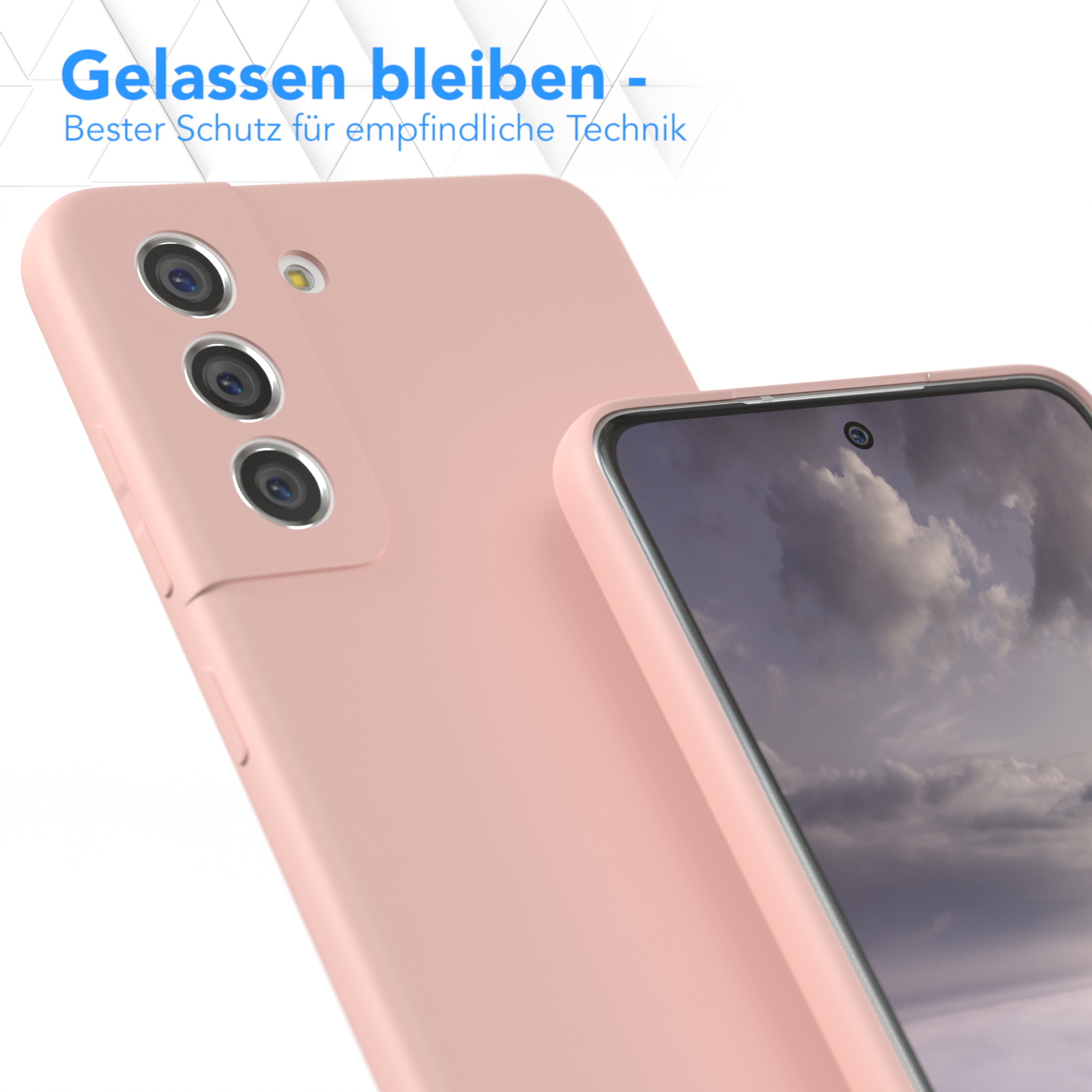 Pinkfarbene Handyhülle mit einem Telefon darin, Nahaufnahme.