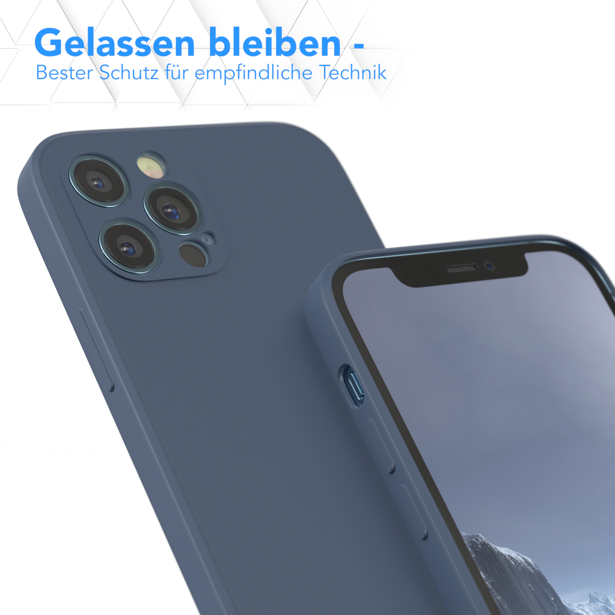 Eine blaue Handyhülle und ein Telefon. Das Telefon befindet sich in der Hülle.