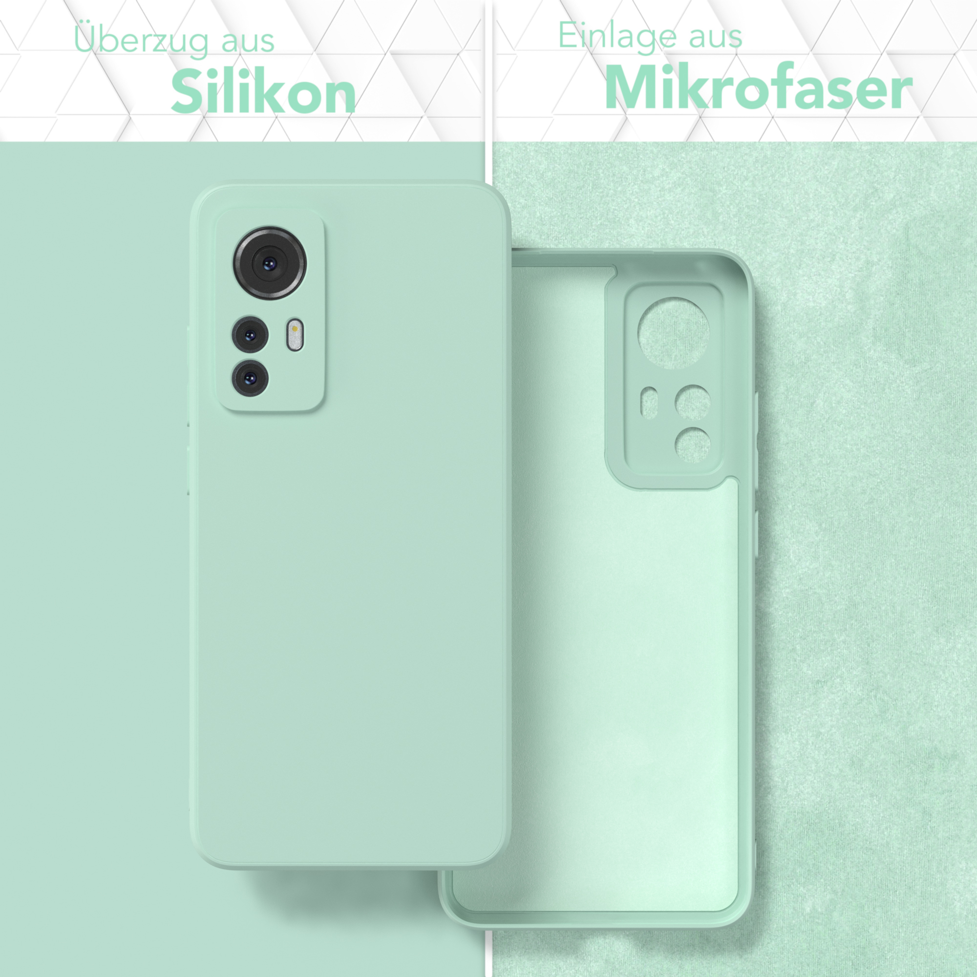 Zwei Handyhüllen, eine mit Silikonschicht und die andere mit Mikrofaser.