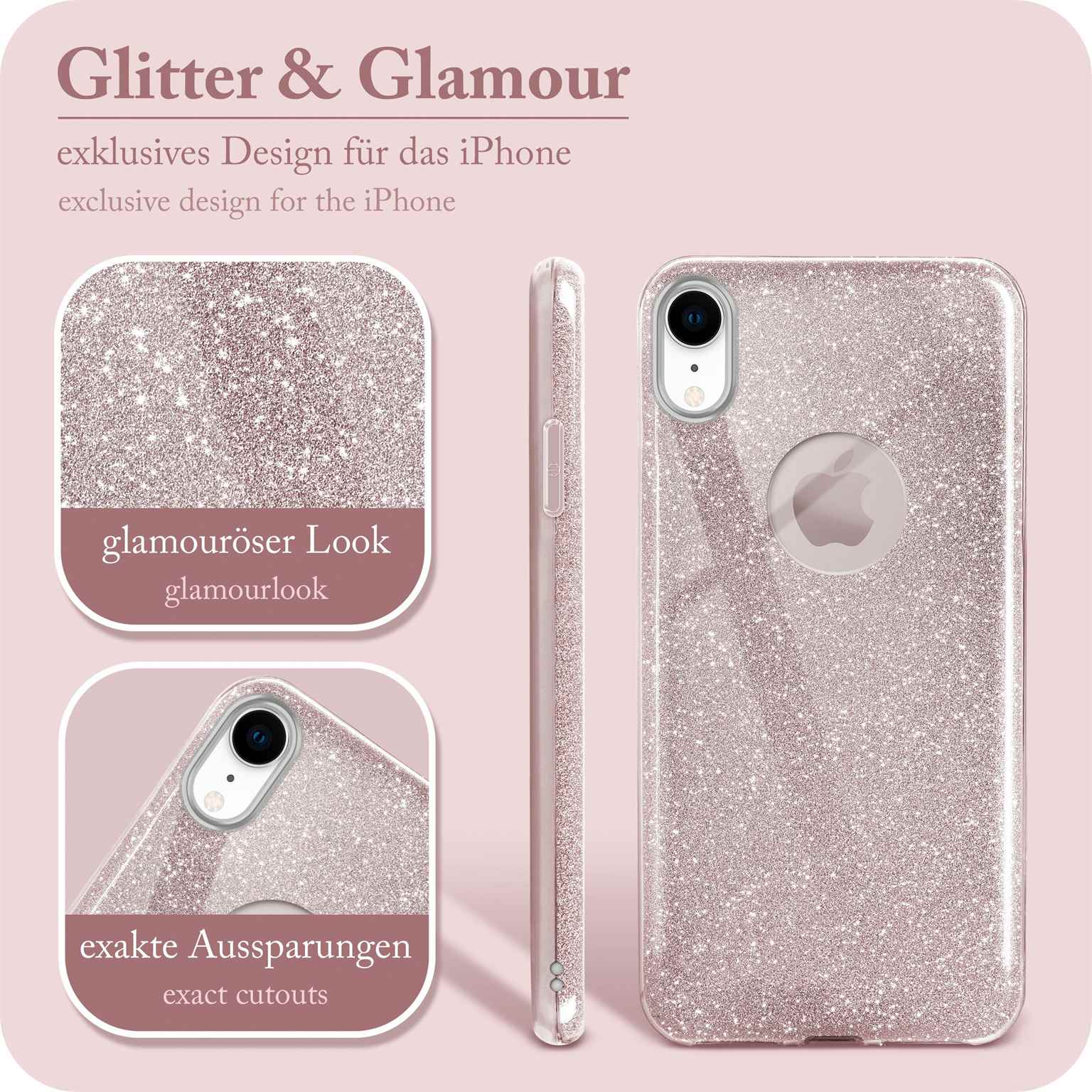 Drei Bilder einer glitzernden Handyhülle, mit Fokus auf Ausschnitt und Glamour-Look.