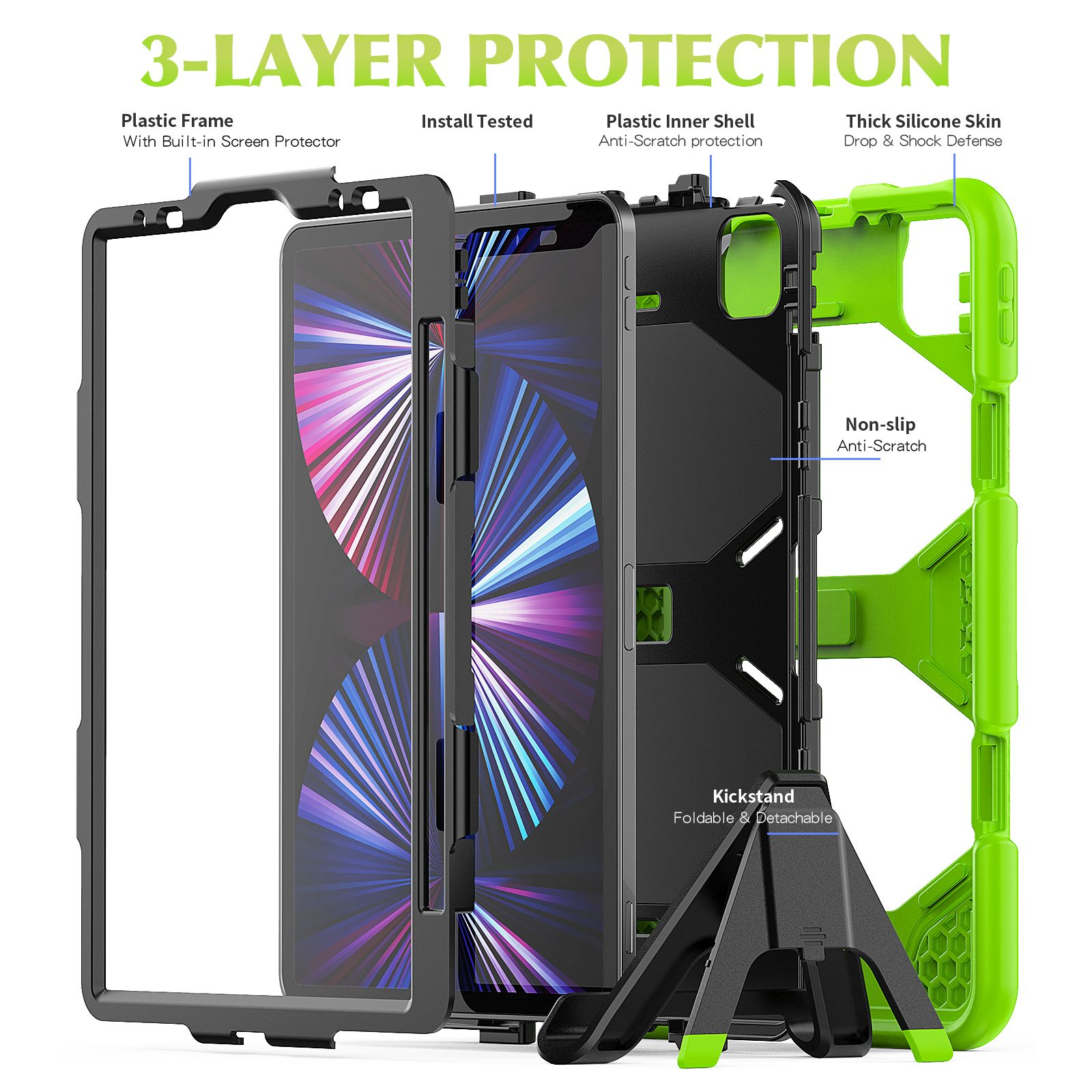 LOBWERK 3in1 Outdoor Apple für Case Bookcover 4 11 Kunststoff, Air Schutzhülle iPad Pro 2020/2021/2022 Grün