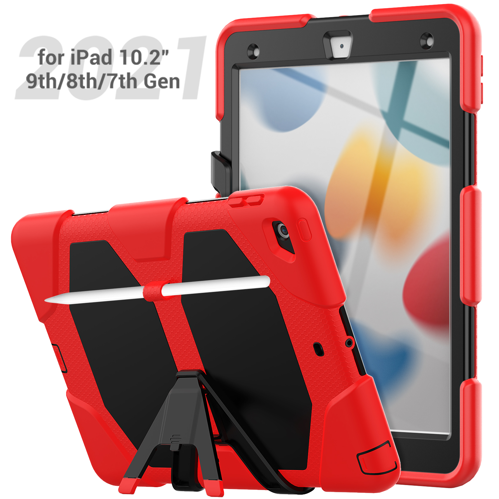 Rote und schwarze Tablethülle mit Ständer, für ein iPad.