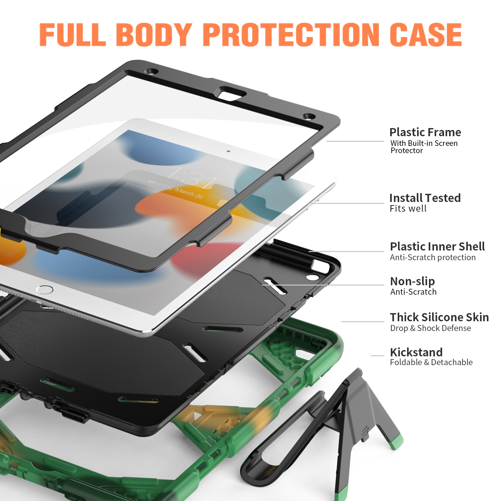 LOBWERK 3in1 Outdoor Schutzhülle Camouflage 2021 6 Apple Bookcover für 6 iPad Kunststoff, Case Generation Mini