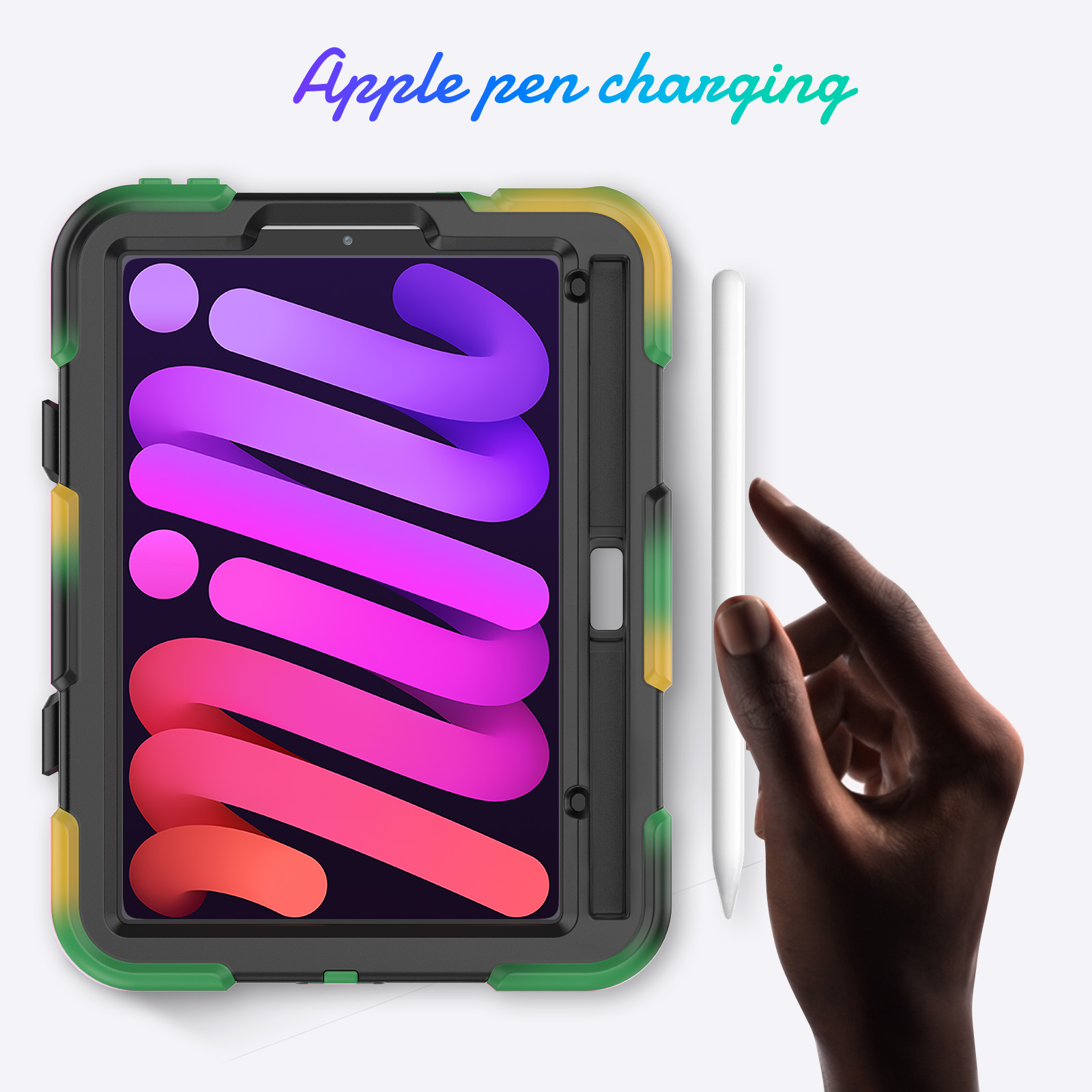 Tablet in einer Hülle mit ladendem Stift. Text: Apple-Stiftwechsel
